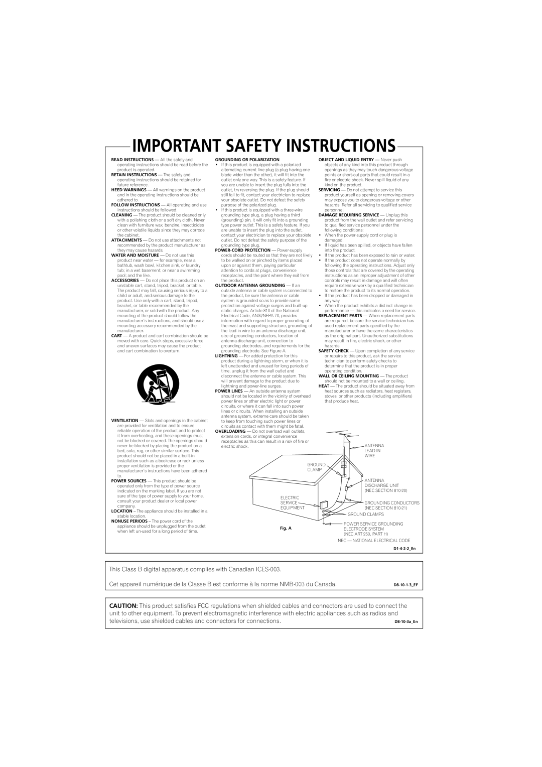 Pioneer 285-S, DV-280-S operating instructions Grounding or Polarization 