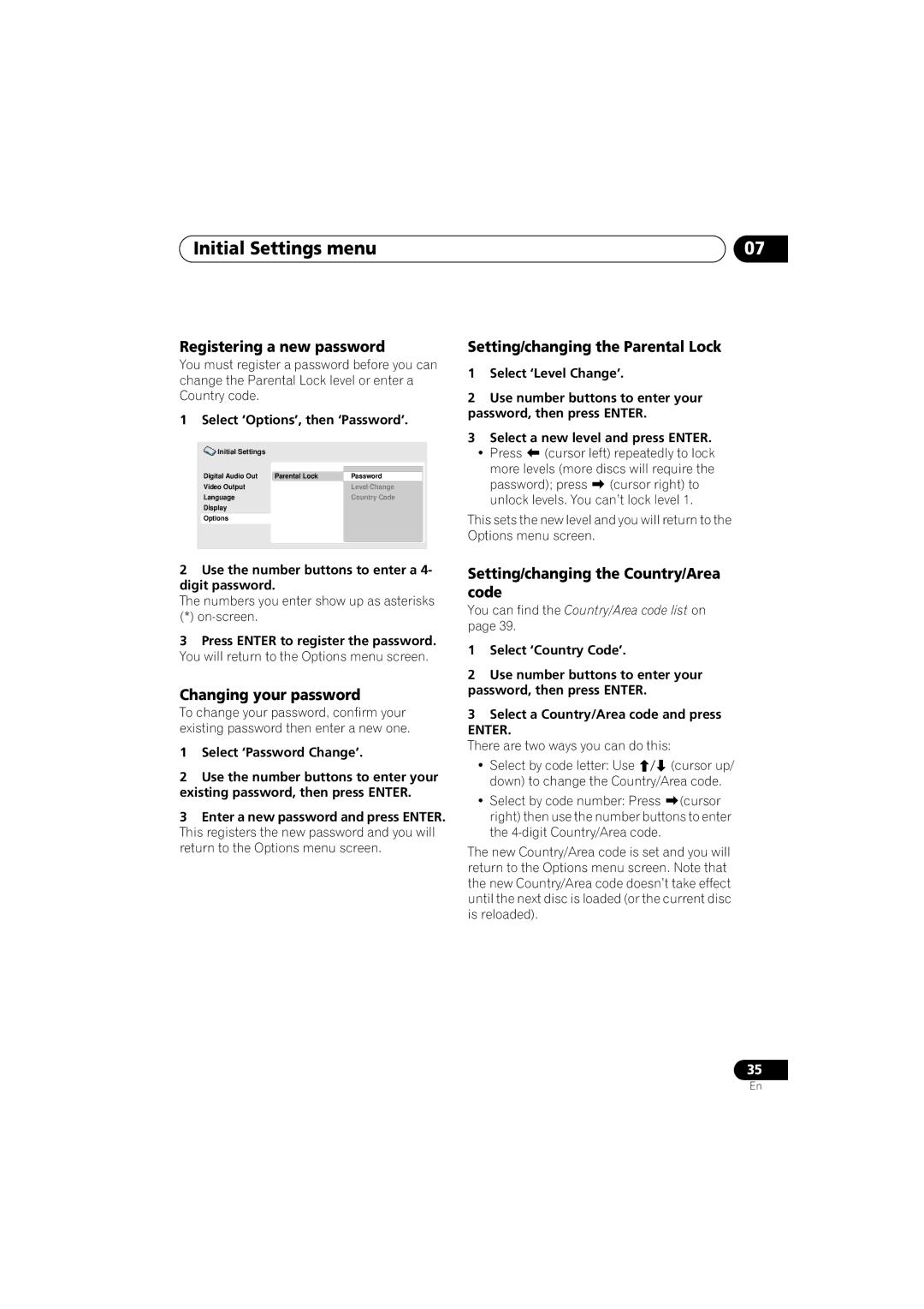 Pioneer 285-S, DV-280-S Registering a new password, Changing your password, Setting/changing the Parental Lock 