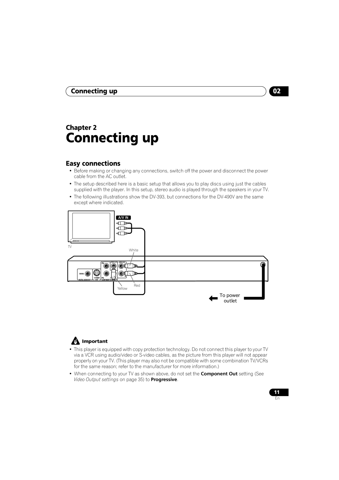 Pioneer DV-490V-K, DV-290-K operating instructions Connecting up Chapter, Easy connections 