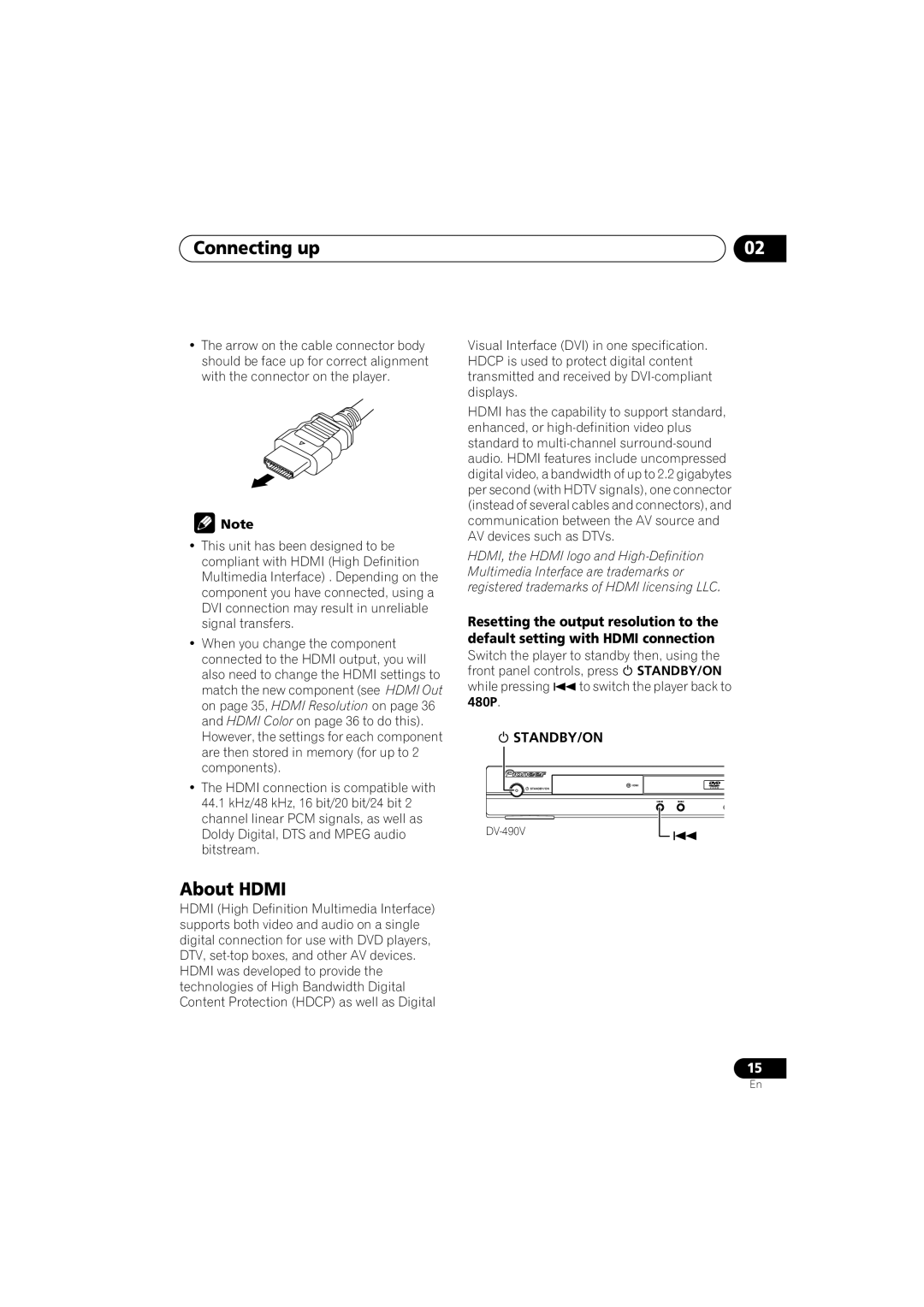 Pioneer DV-490V-K, DV-290-K operating instructions About Hdmi, 480P 