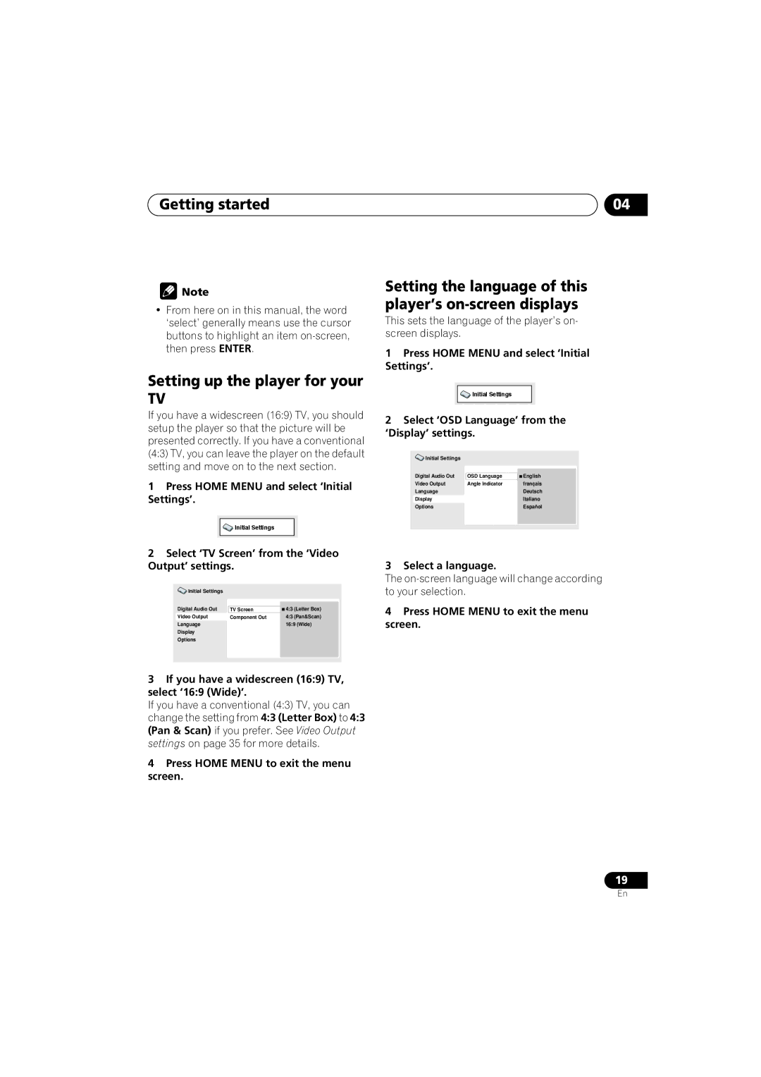 Pioneer DV-490V-K, DV-290-K operating instructions Getting started, Setting up the player for your 