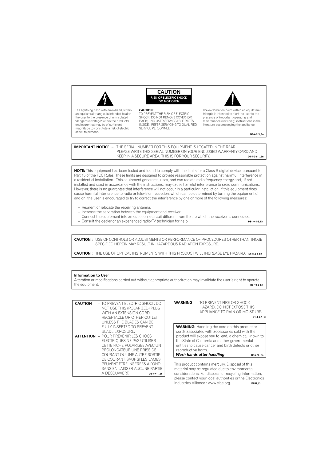 Pioneer DV-290-K, DV-490V-K operating instructions Wash hands after handling 