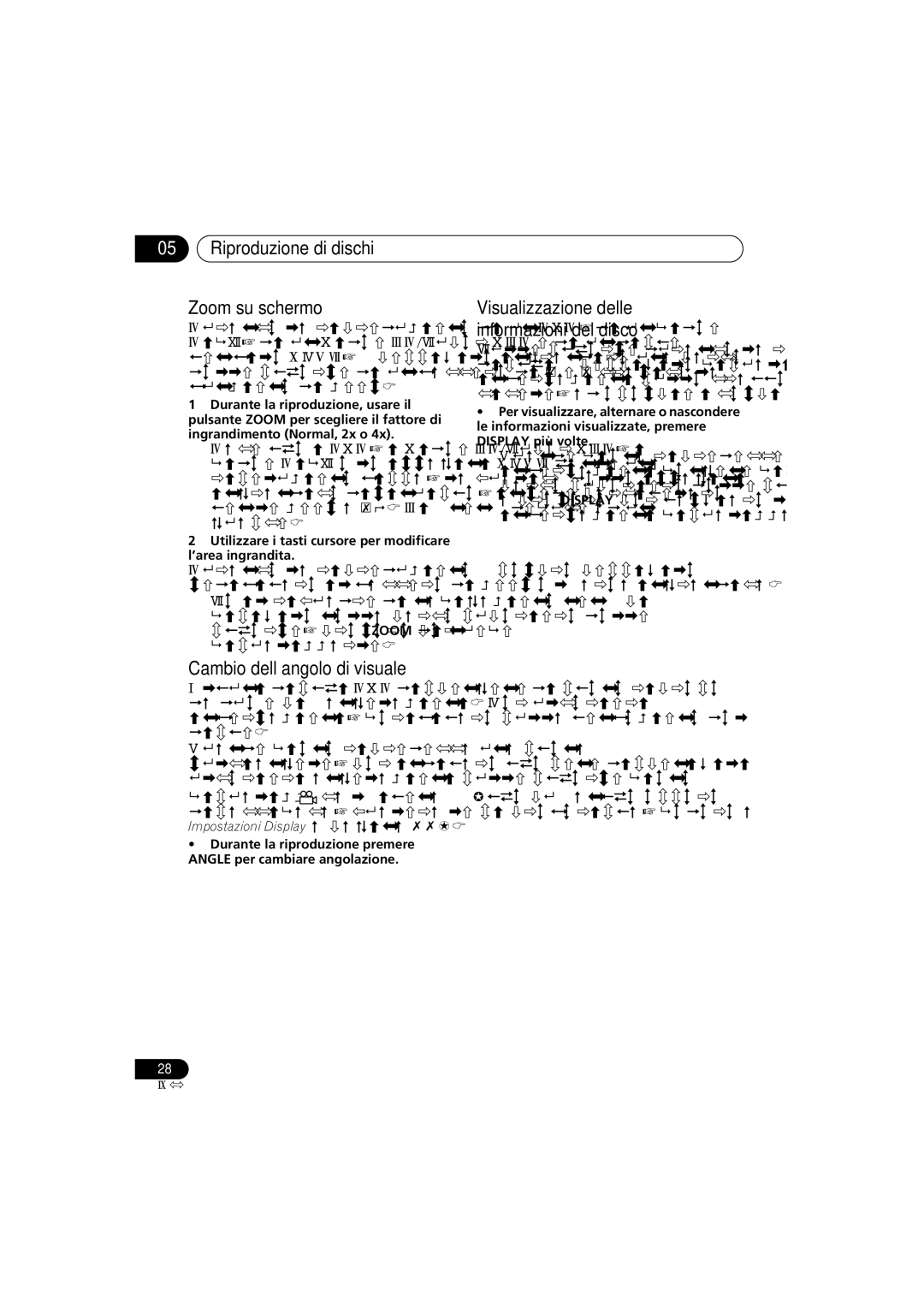 Pioneer DV-300-S, DV-300-K operating instructions Riproduzione di dischi Zoom su schermo, Cambio dell’angolo di visuale 