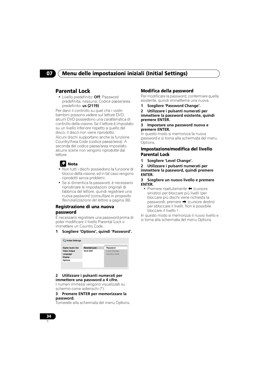 Pioneer DV-300-S, DV-300-K operating instructions Registrazione di una nuova password, Modifica della password 