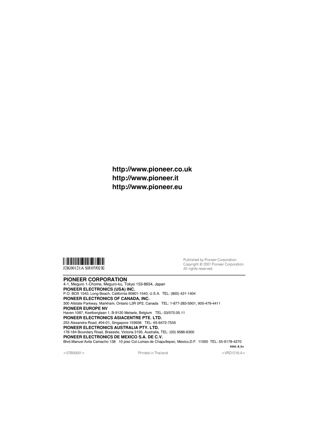 Pioneer DV-300-S, DV-300-K operating instructions Pioneer Corporation 