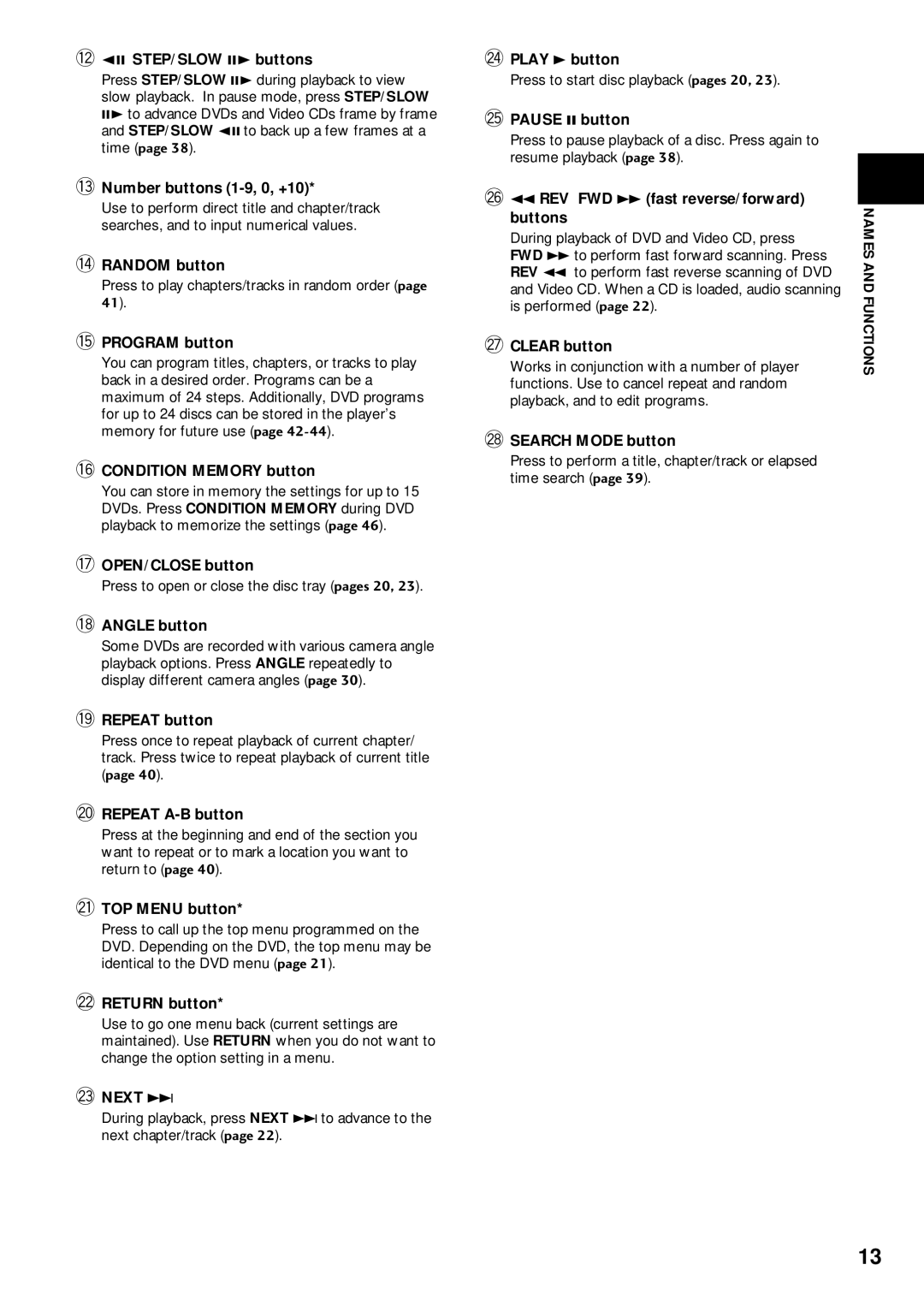 Pioneer DV-333 operating instructions Names and Functions 