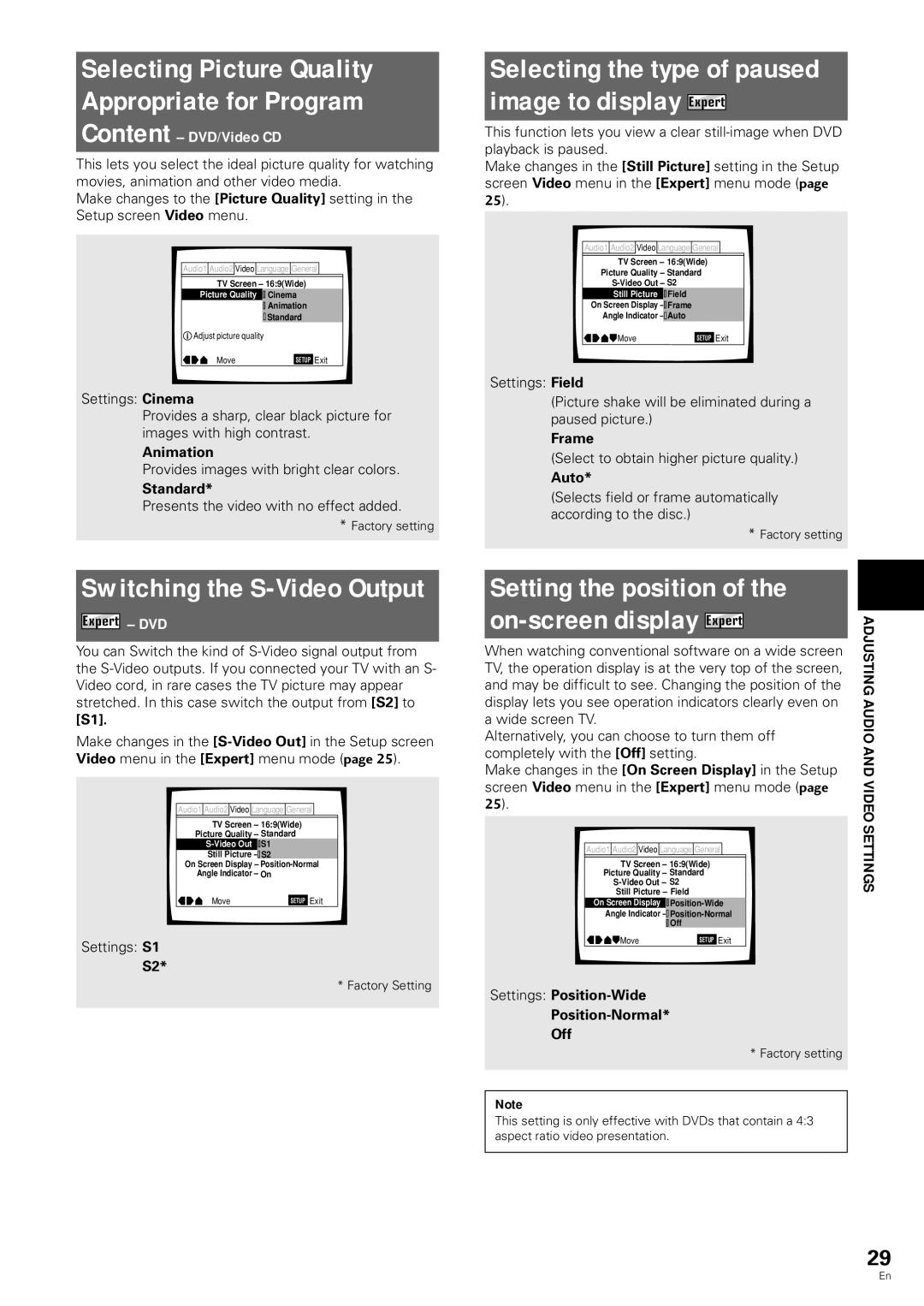 Pioneer DV-343 operating instructions Switching the S-Video Output, Selecting Picture Quality Appropriate for Program 