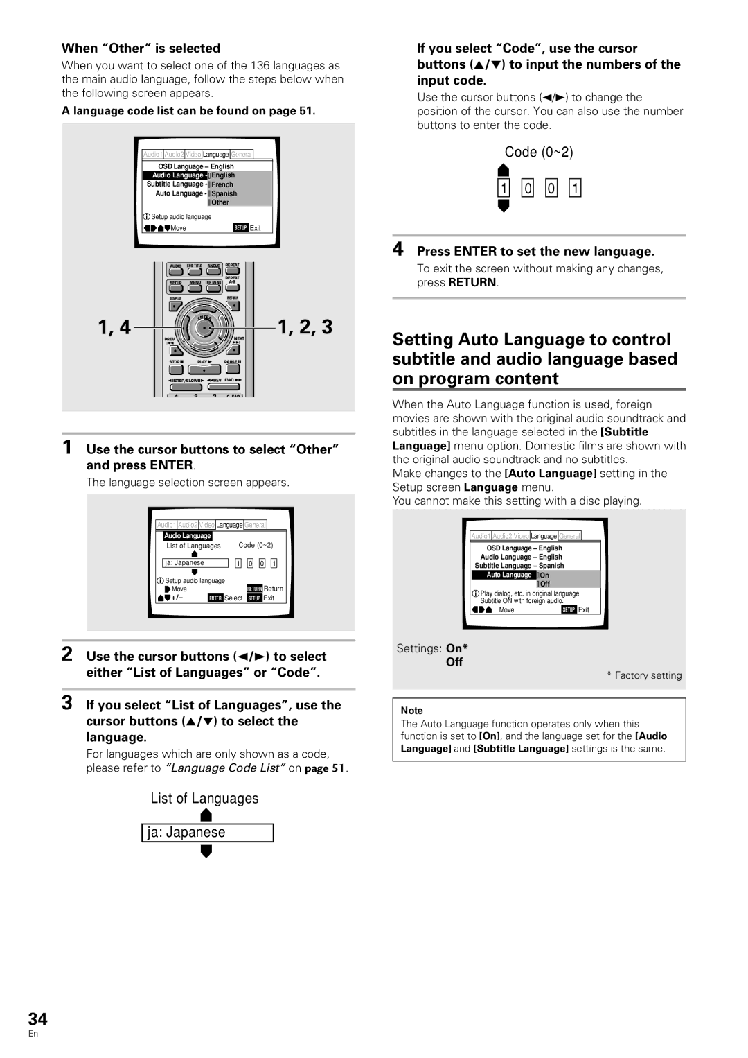 Pioneer DV-343 operating instructions When Other is selected, Use the cursor buttons to select Other and press Enter 