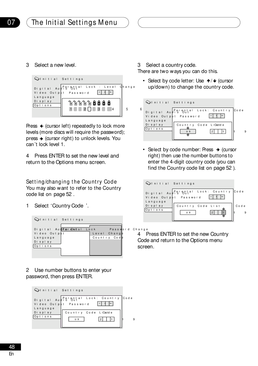 Pioneer DV-353, DV-251 Select a new level Select a country code, There are two ways you can do this, Select ‘Country Code’ 