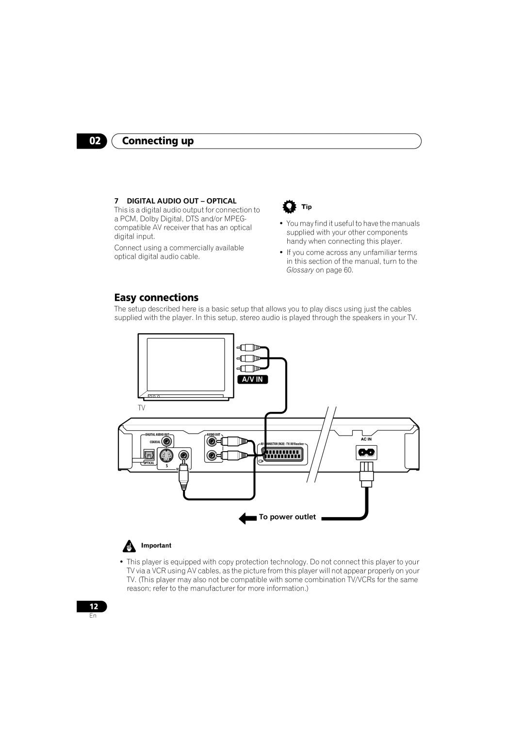 Pioneer DV-360, DV-464, DV-2650 operating instructions Connecting up, Easy connections, To power outlet 