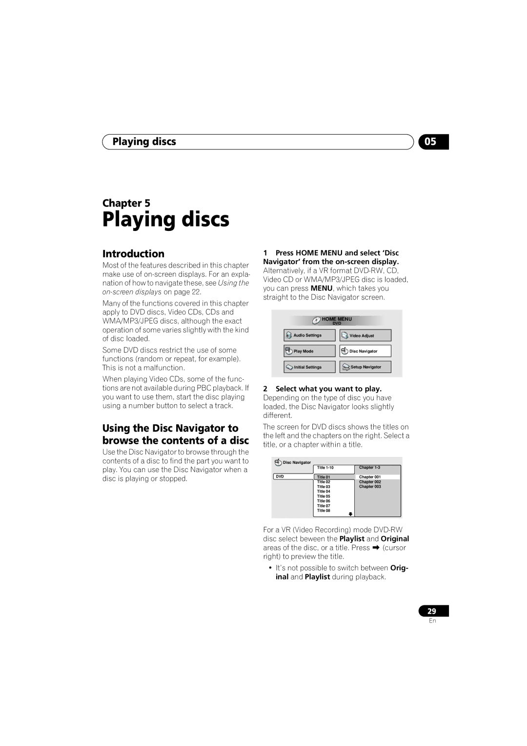 Pioneer DV-2650, DV-360, DV-464 operating instructions Playing discs Chapter, Introduction 