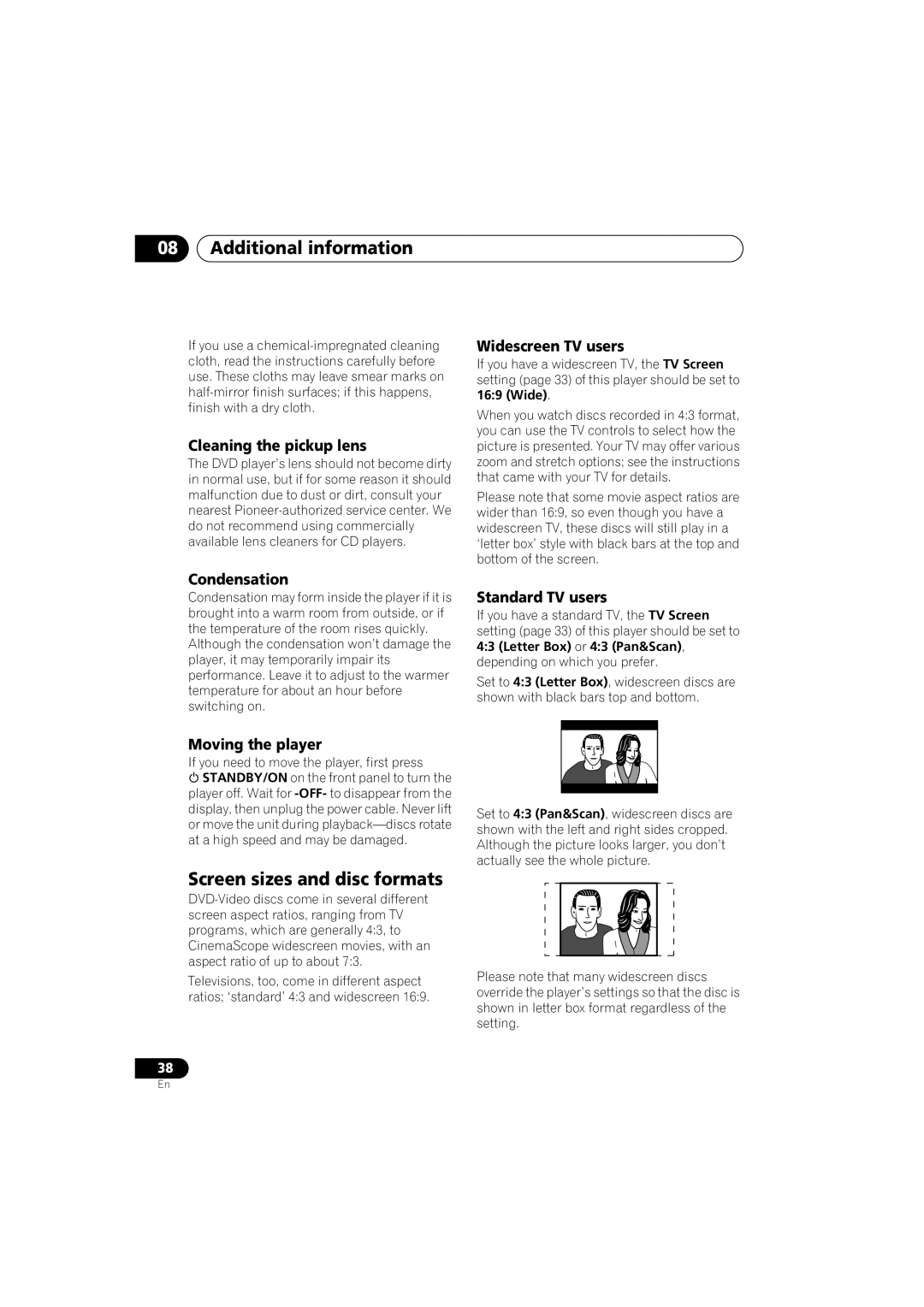 Pioneer DV-380-S, DV-383-K operating instructions Additional information, Screen sizes and disc formats 