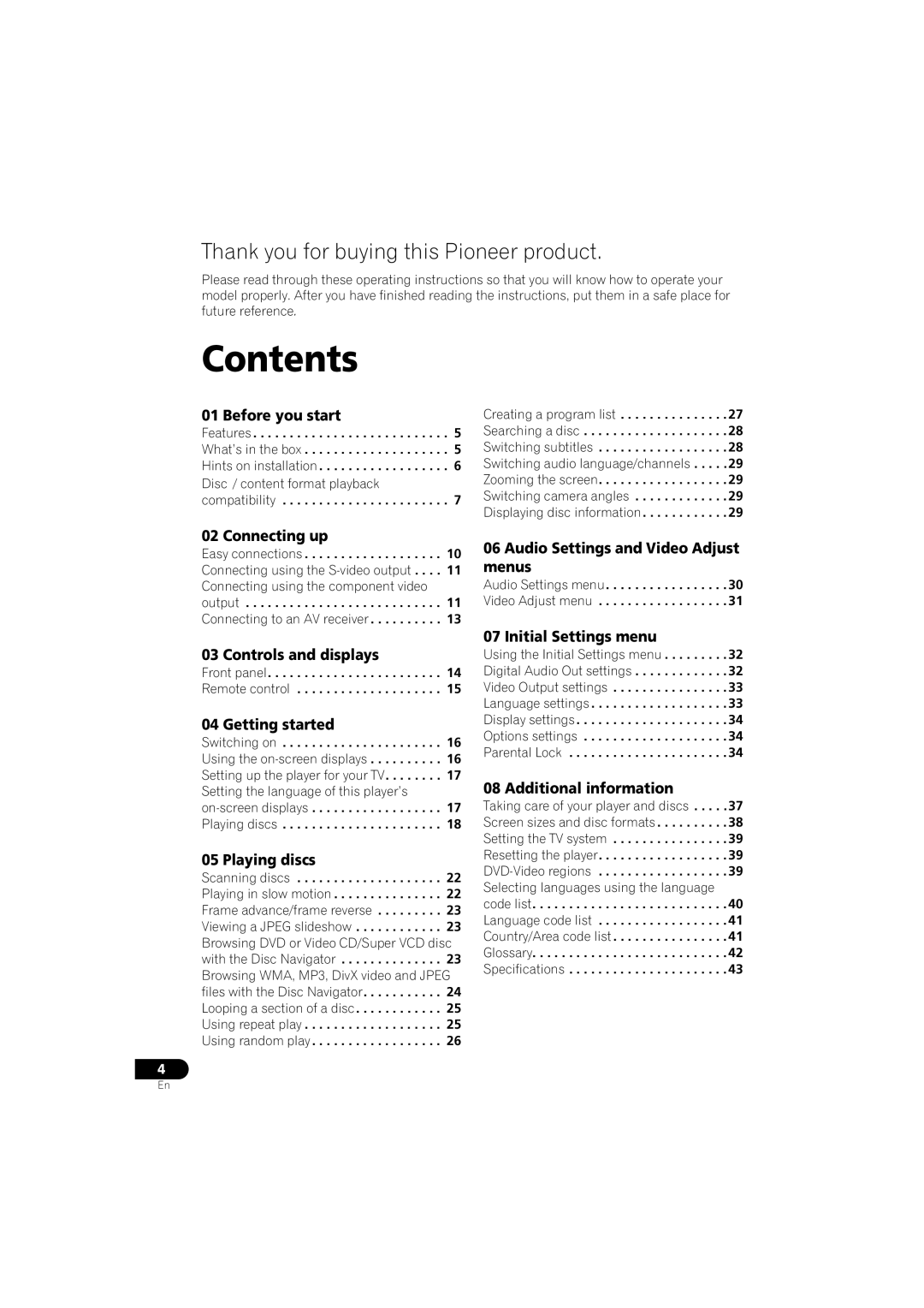 Pioneer DV-380-S, DV-383-K operating instructions Contents 