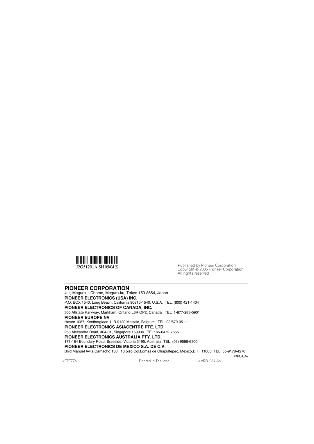 Pioneer DV-380-S, DV-383-K operating instructions Pioneer Corporation 