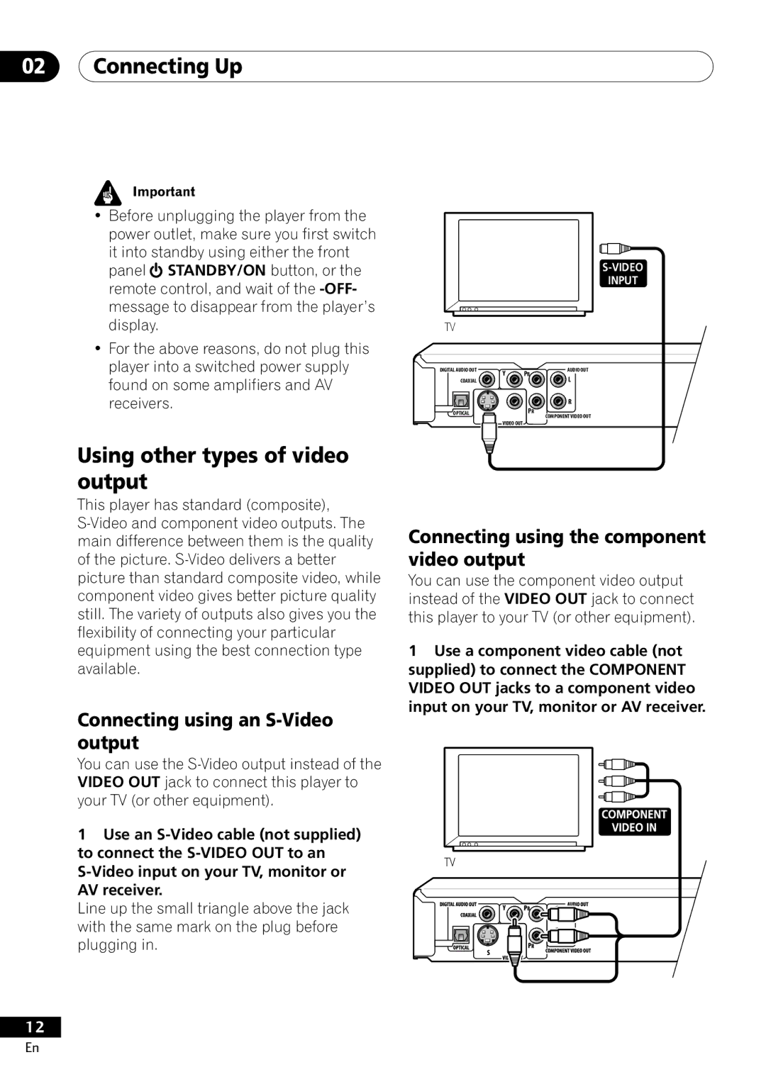 Pioneer DV-400-S Connecting Up, Using other types of video output, Connecting using an S-Video output 