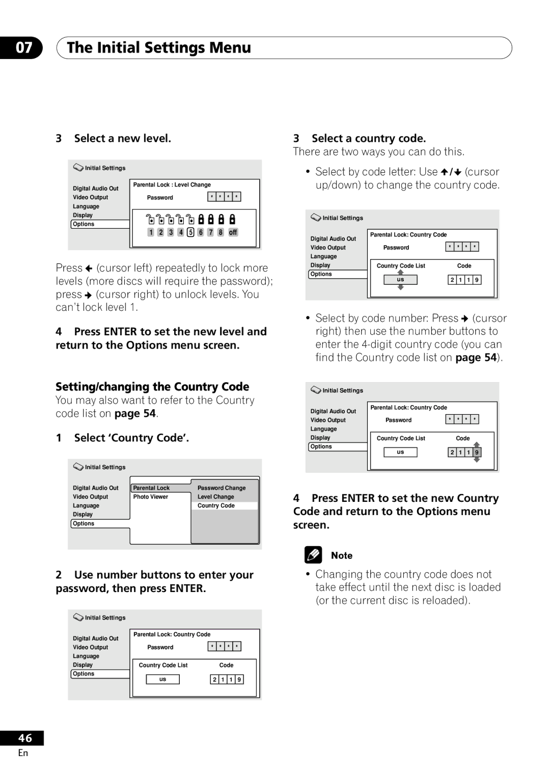 Pioneer DV-400-S Select a new level Select a country code, There are two ways you can do this, Select ‘Country Code’ 