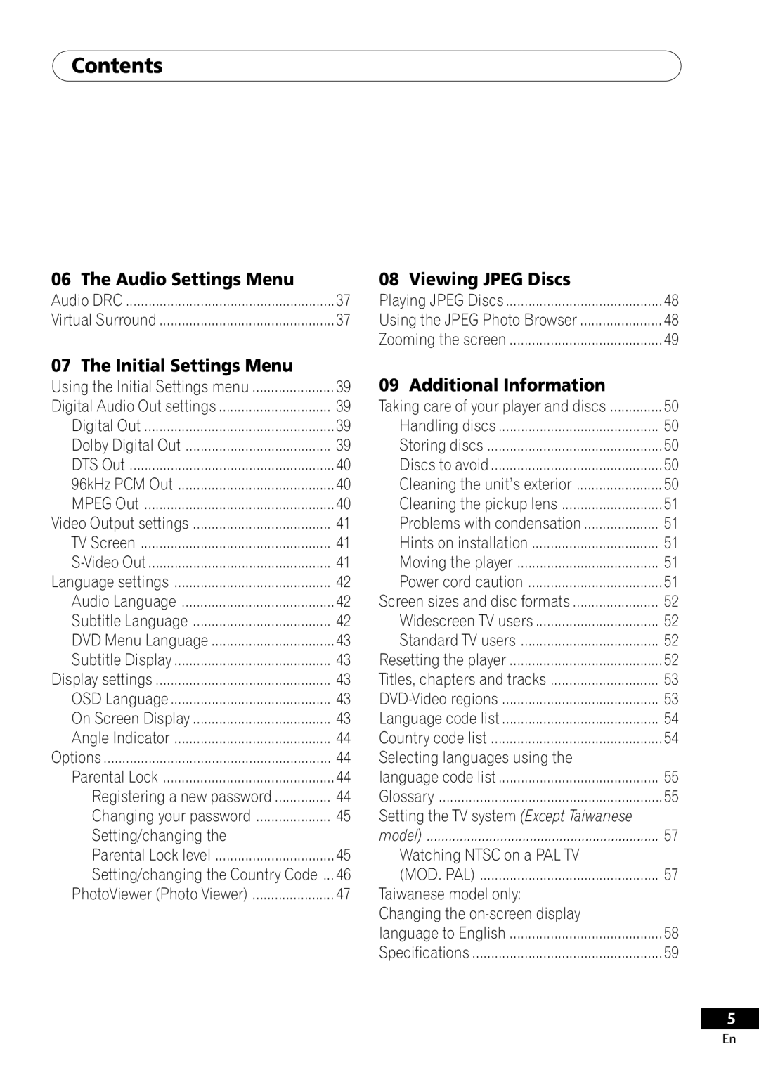 Pioneer DV-400-S operating instructions Setting the TV system Except Taiwanese, Setting/changing the Country Code 