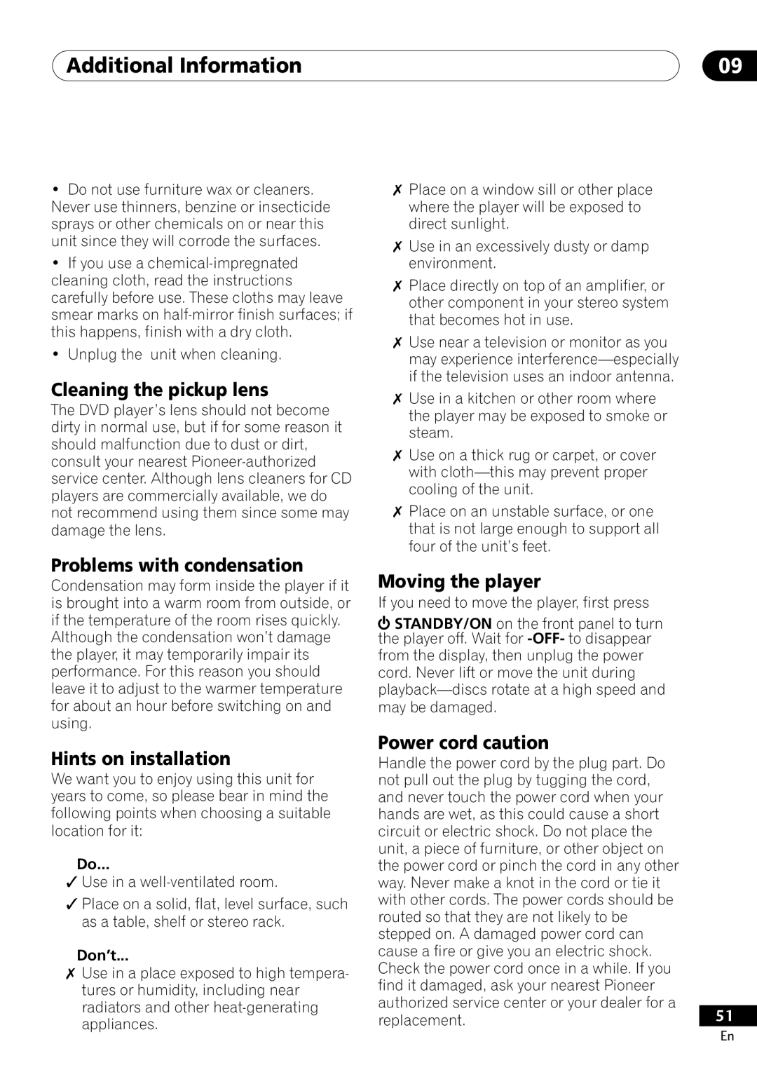 Pioneer DV-400-S operating instructions Additional Information 