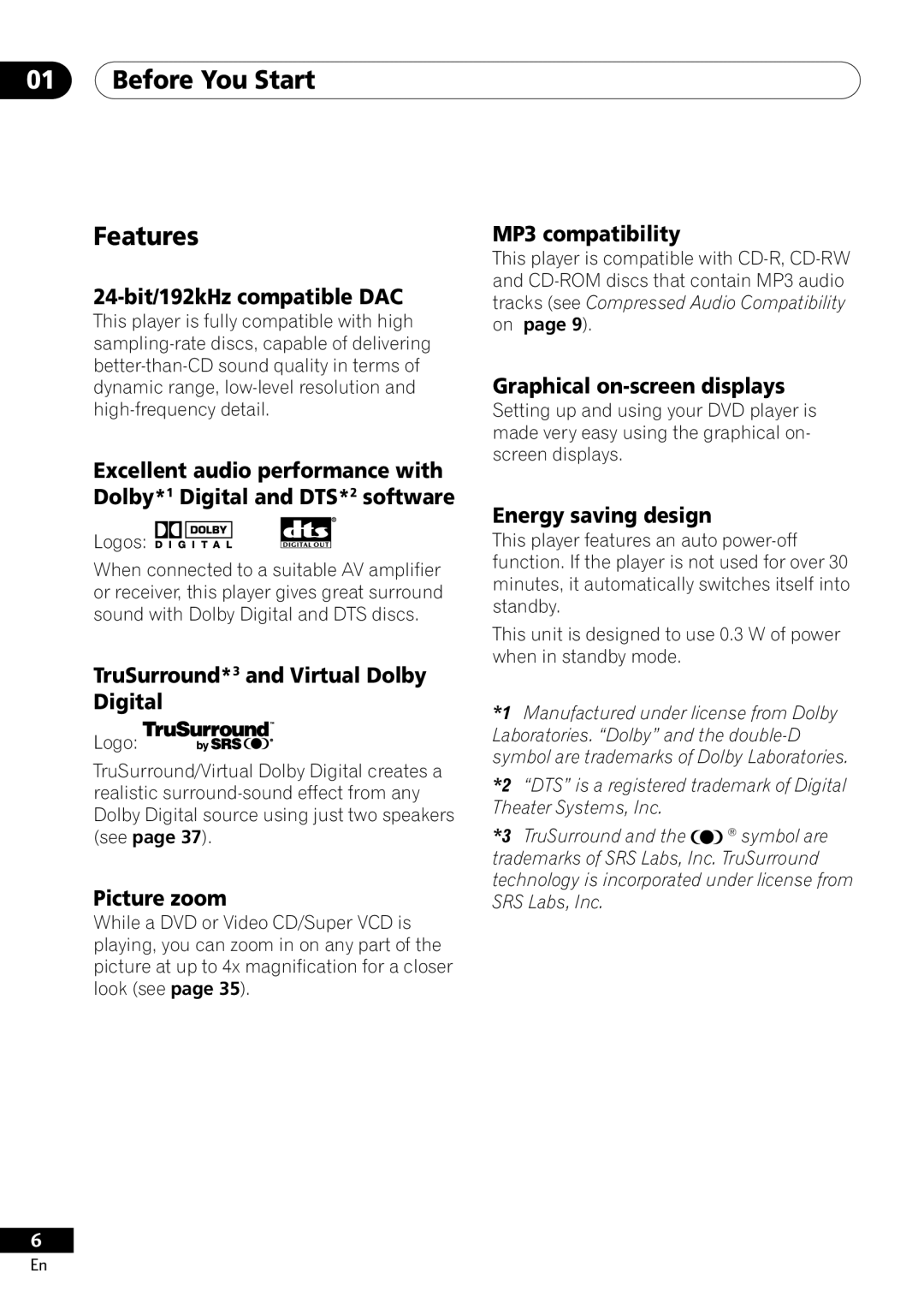 Pioneer DV-400-S operating instructions Before You Start Features, 24-bit/192kHz compatible DAC 