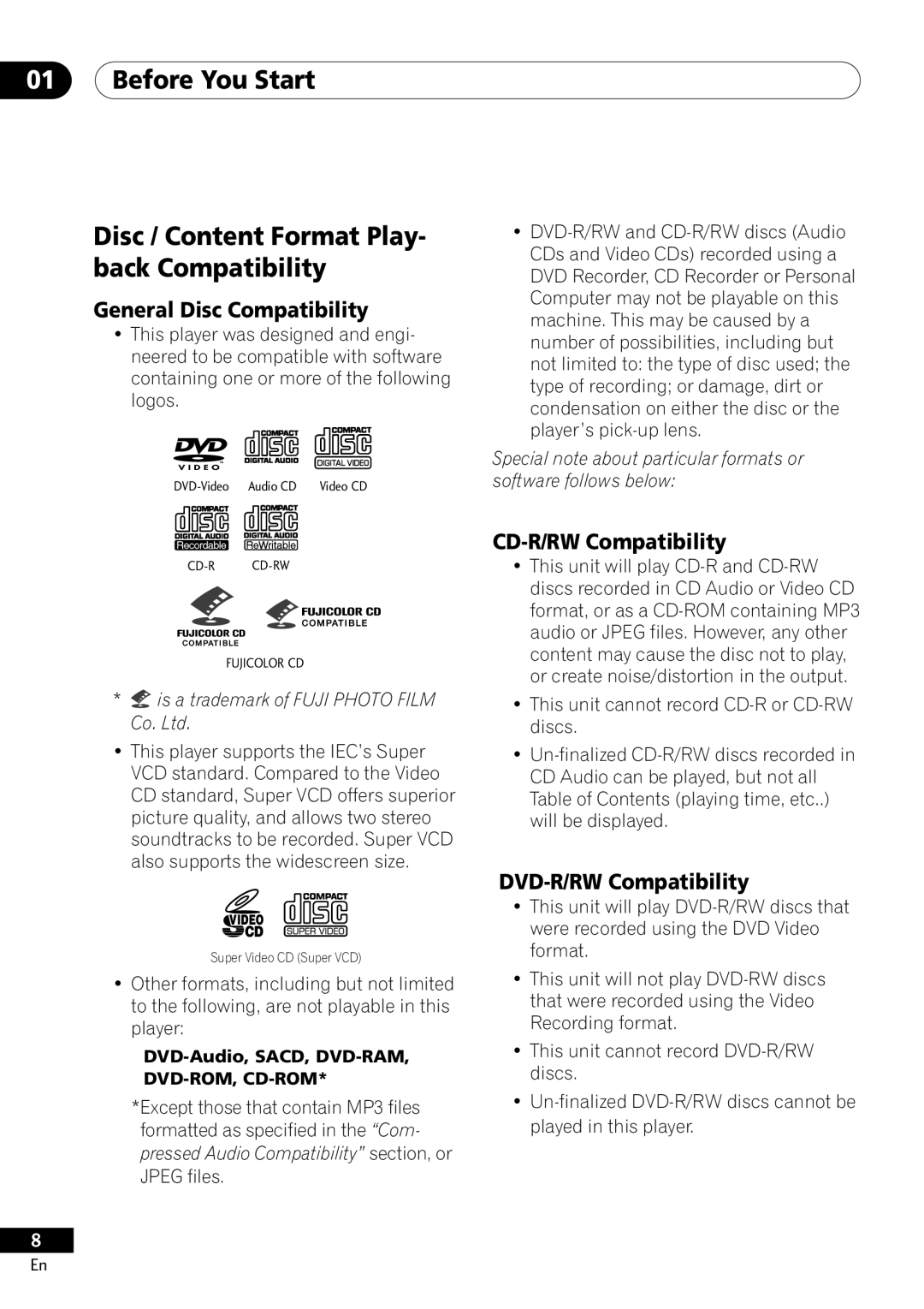 Pioneer DV-400-S operating instructions DVD-Audio, SACD, DVD-RAM, Dvd-Rom, Cd-Rom 