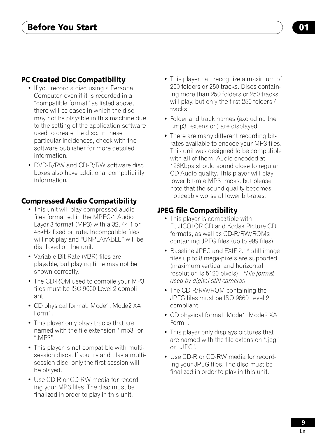 Pioneer DV-400-S operating instructions Before You Start, PC Created Disc Compatibility 