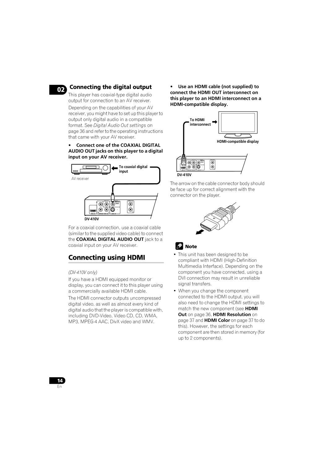 Pioneer DV-410V-K operating instructions Connecting using Hdmi, Connecting the digital output 