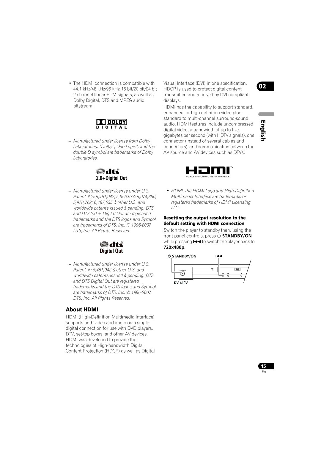 Pioneer DV-410V-K operating instructions About Hdmi, Audio. Hdmi features include uncompressed 