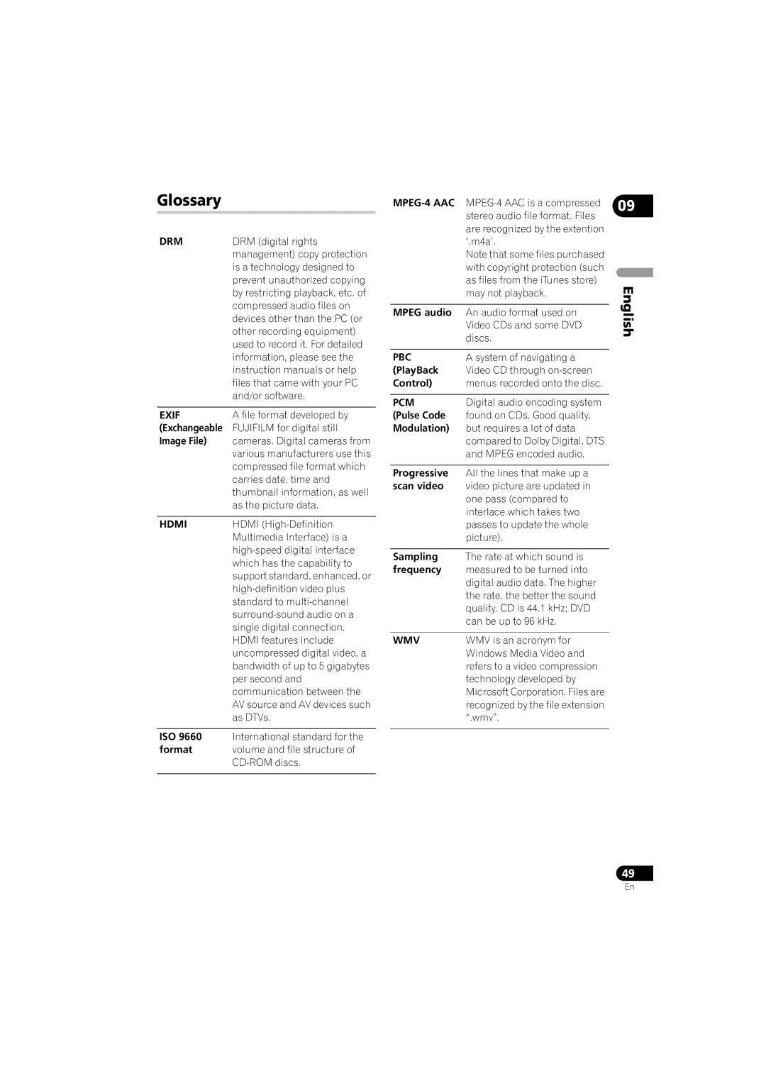 Pioneer DV-410V-K operating instructions Glossary 