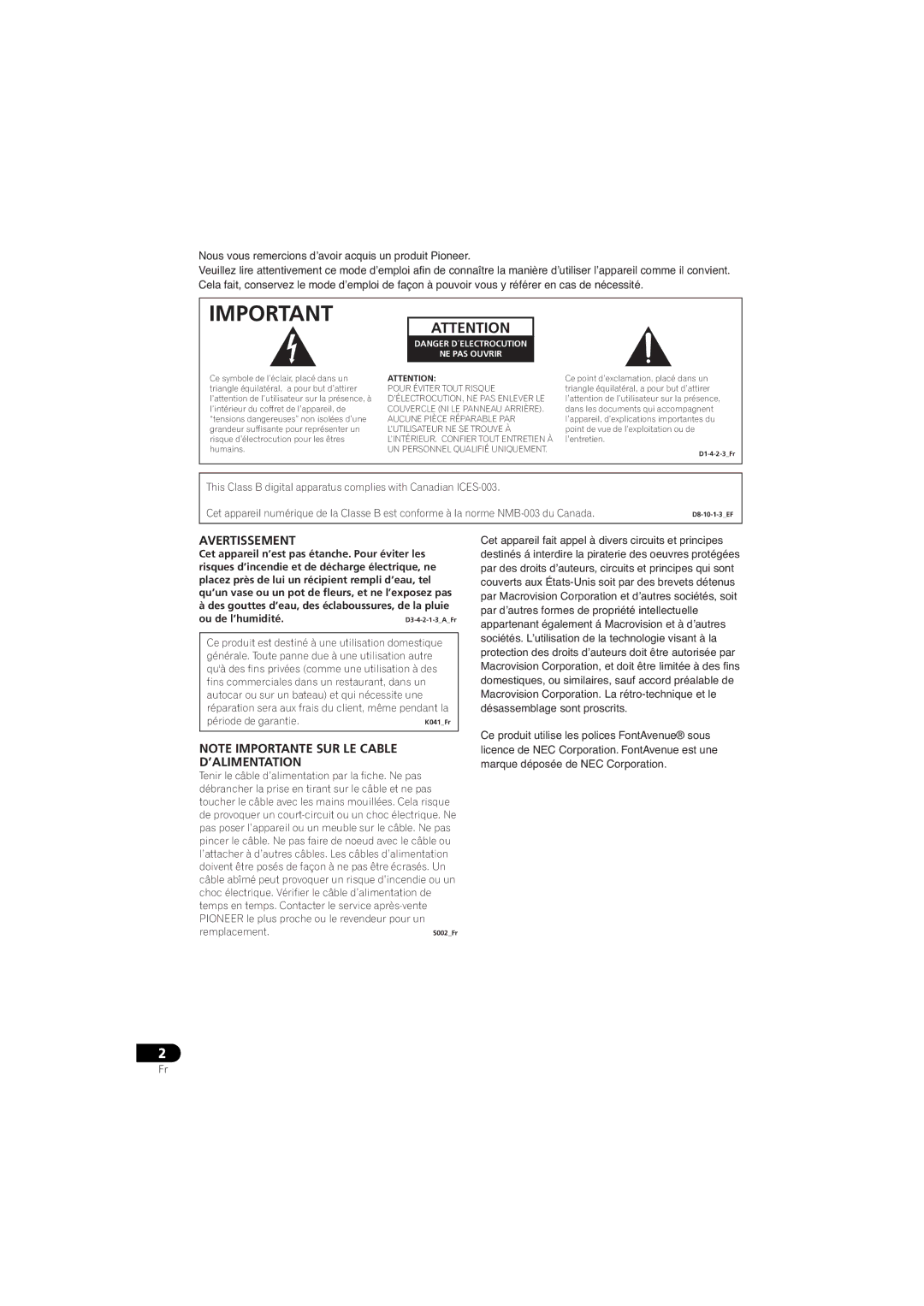 Pioneer DV-410V-K operating instructions , Nous vous remercions d’avoir acquis un produit Pioneer 