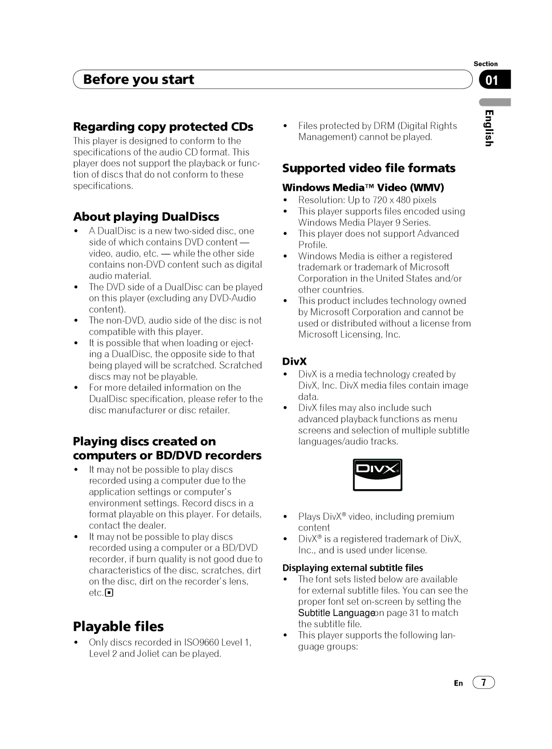 Pioneer DV-420V-S operating instructions Before you start, Playable files 