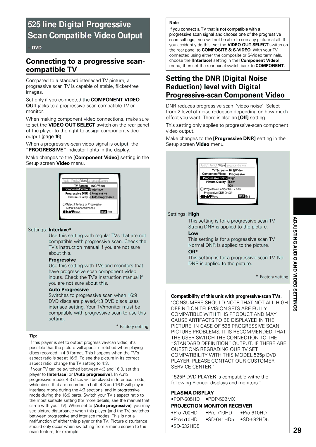 Pioneer DV-434 operating instructions Connecting to a progressive scan- compatible TV, Progressive Auto Progressive, Tip 