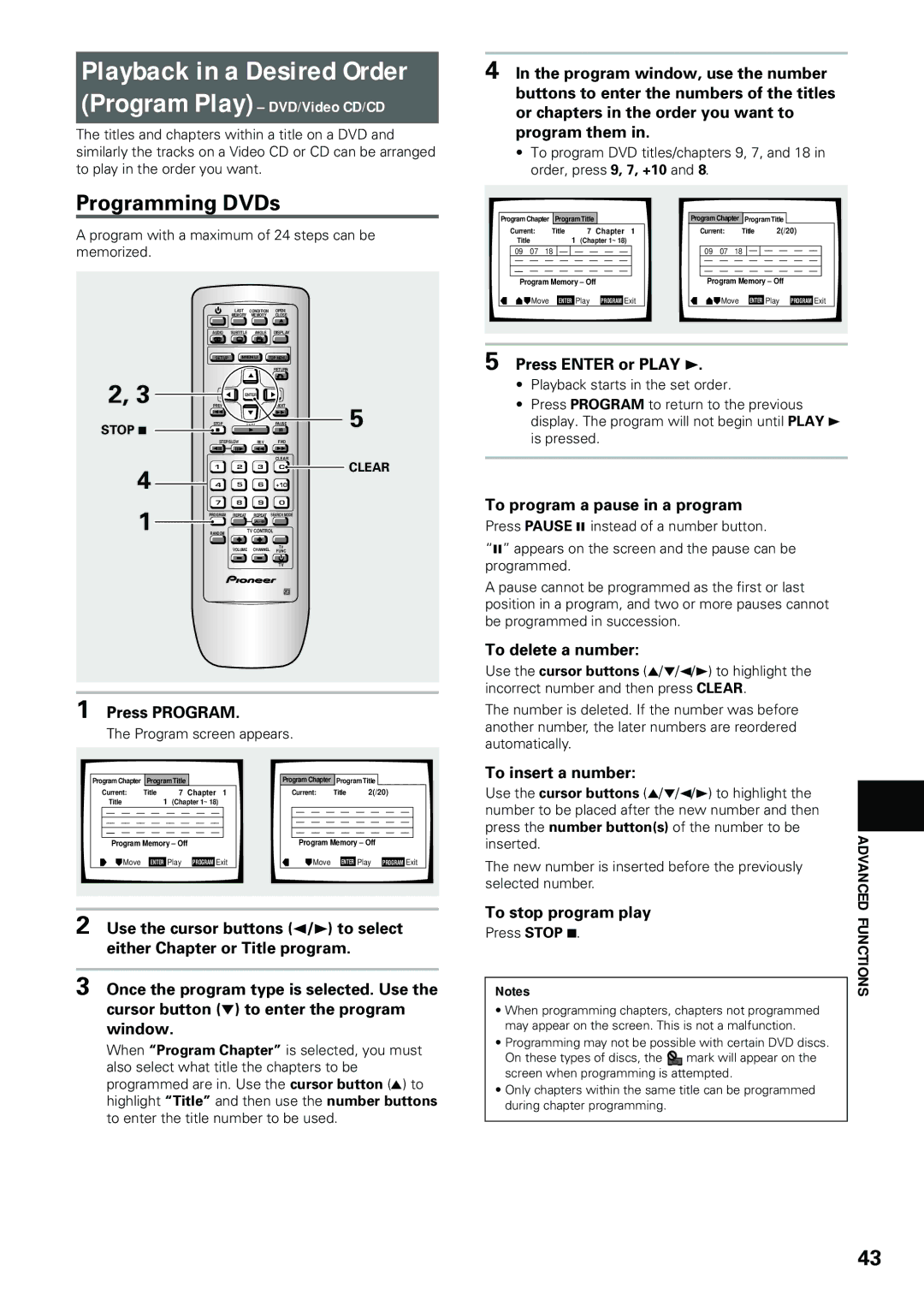 Pioneer DV-434 operating instructions Playback in a Desired Order, Programming DVDs, Program Play DVD/Video CD/CD 