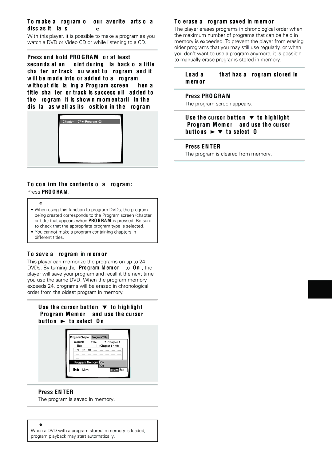 Pioneer DV-434 To erase a program saved in memory DVD, To save a program in memory DVD, Press Program 