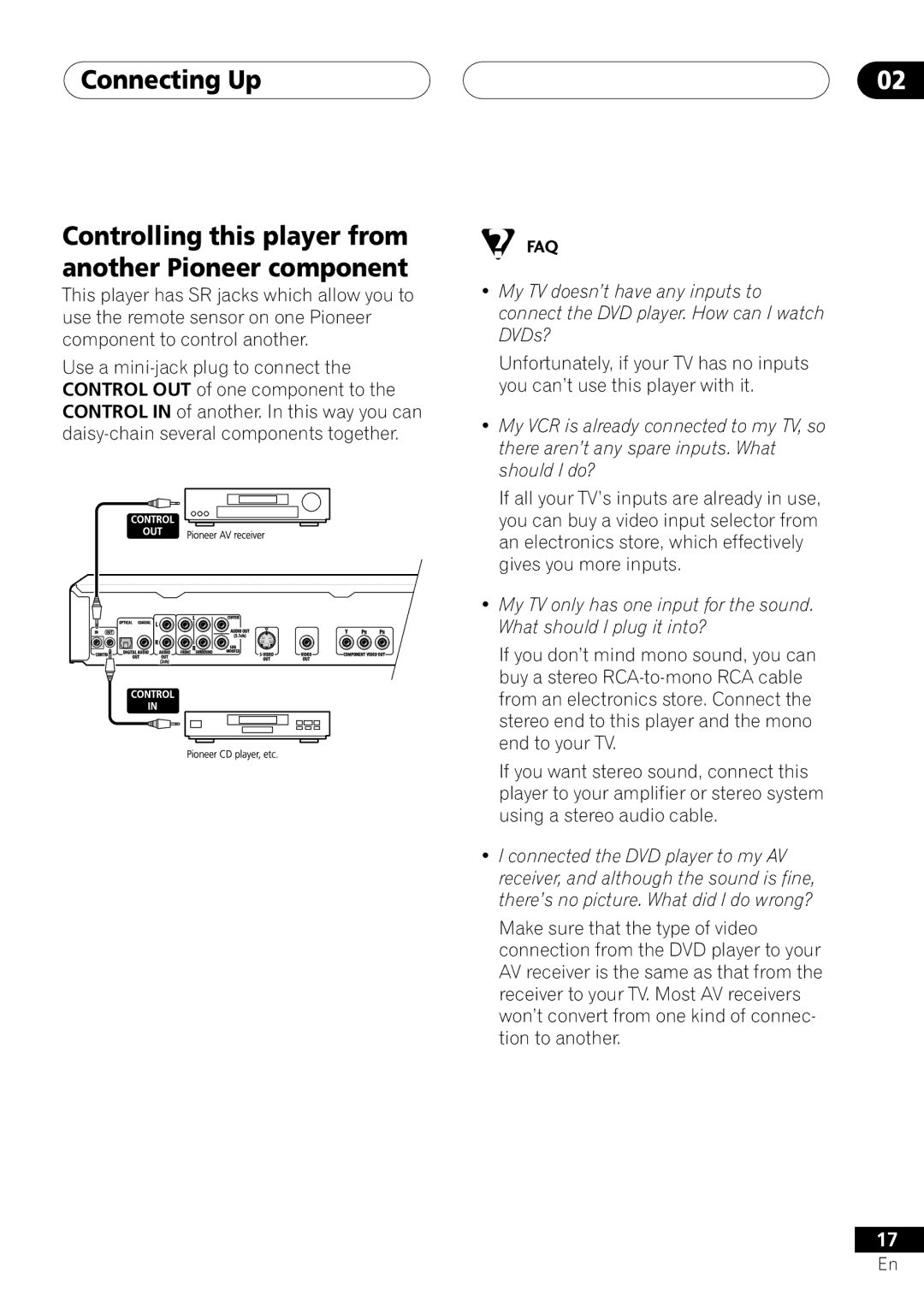 Pioneer DV-45A operating instructions Controlling this player from another Pioneer component 