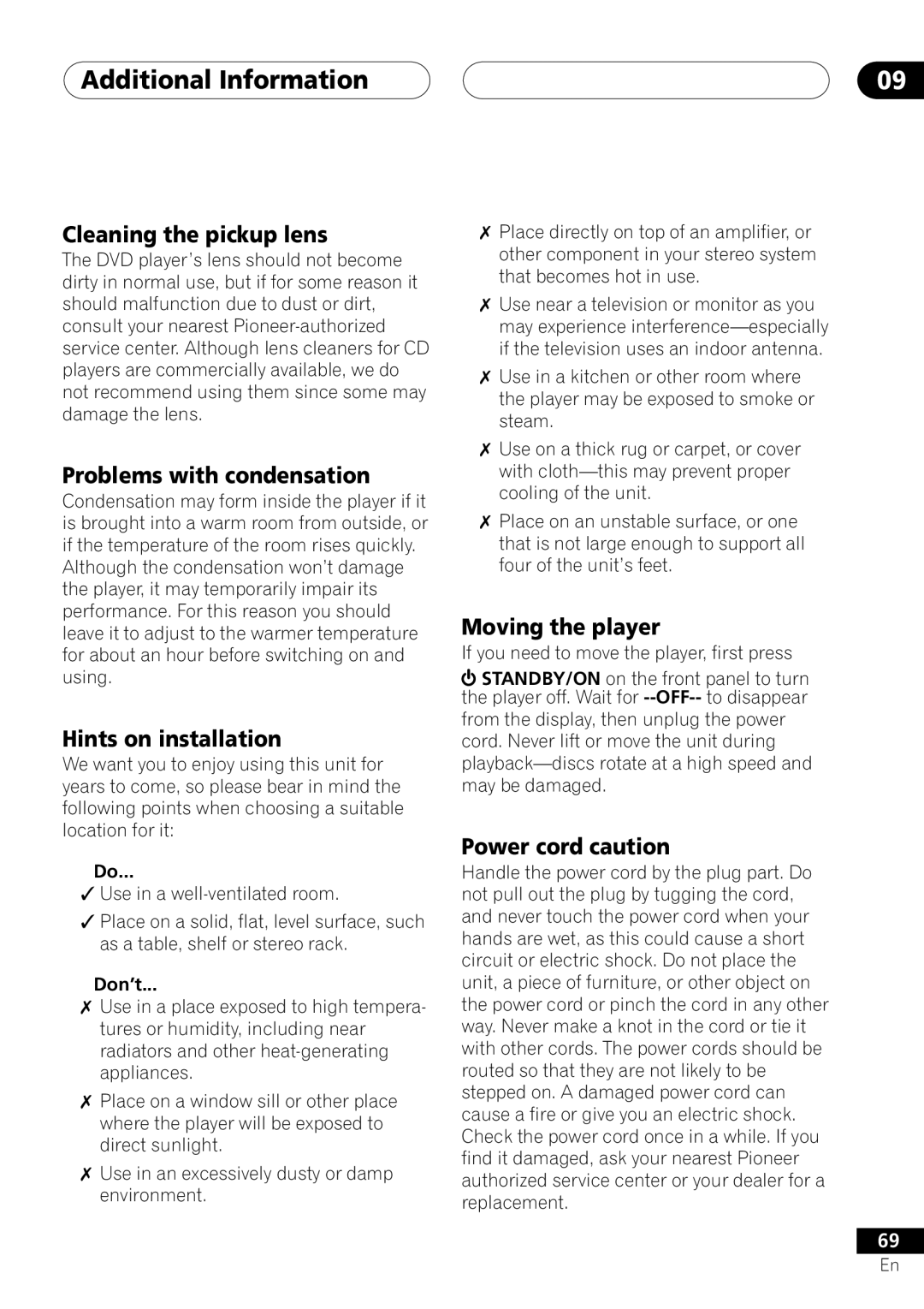 Pioneer DV-45A operating instructions Additional Information 