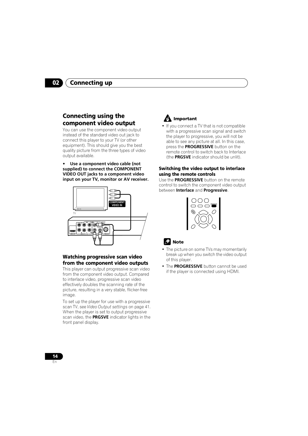 Pioneer DV-46AV operating instructions Connecting up Connecting using the component video output 