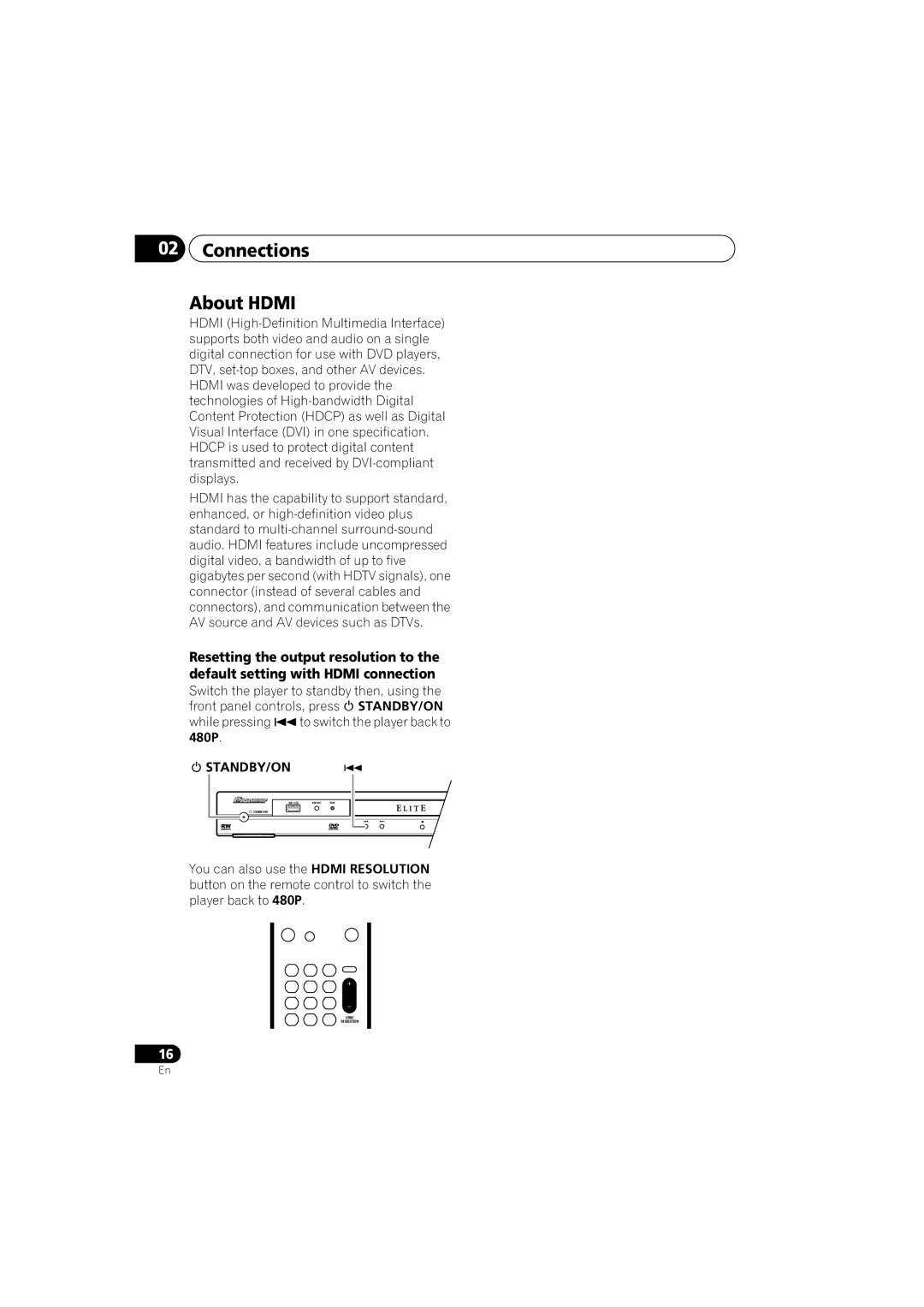 Pioneer DV-48AV operating instructions Connections About Hdmi,  Standby/On 