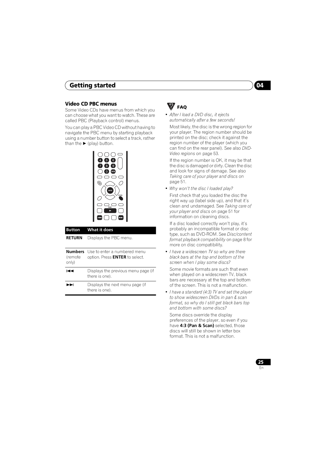 Pioneer DV-48AV operating instructions Video CD PBC menus, Why won’t the disc I loaded play? 