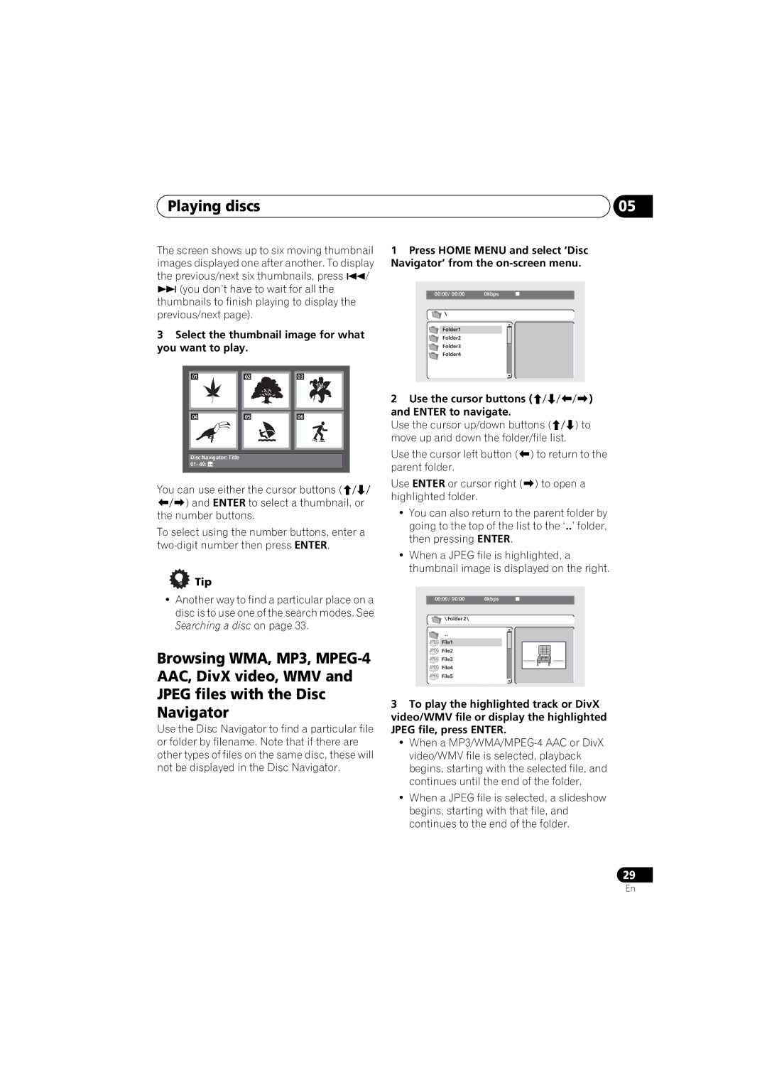 Pioneer DV-48AV Select the thumbnail image for what you want to play, Use the cursor buttons /// Enter to navigate 