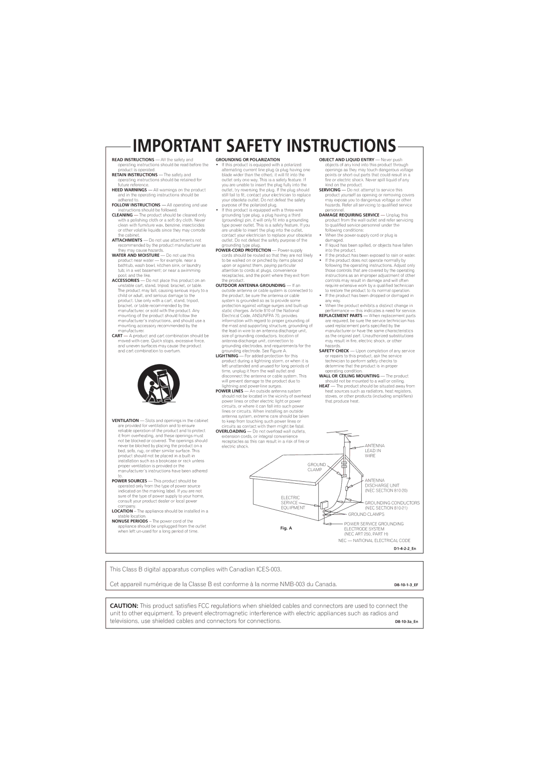 Pioneer DV-48AV operating instructions Grounding or Polarization 