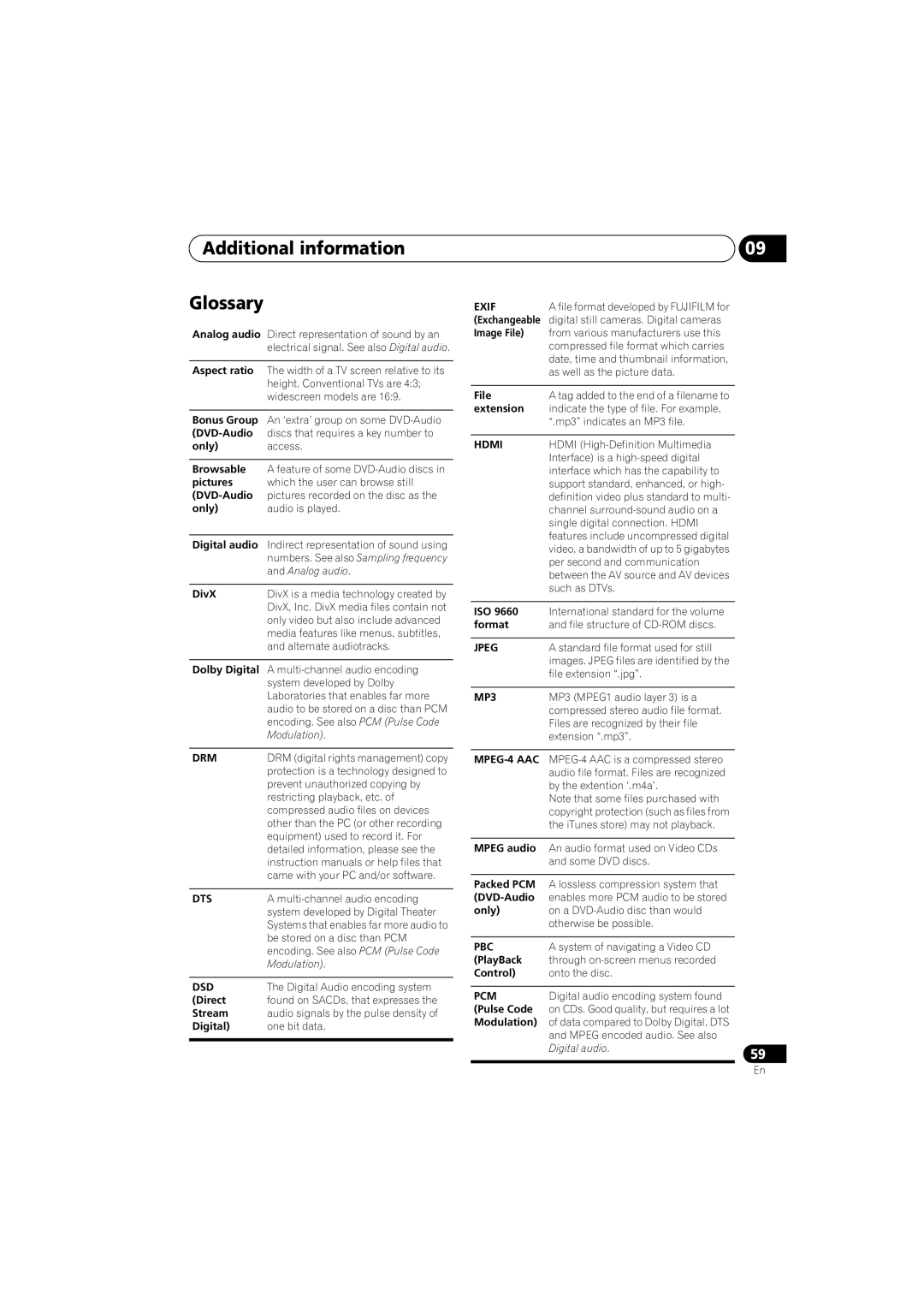 Pioneer DV-48AV operating instructions Additional information Glossary, DivX 