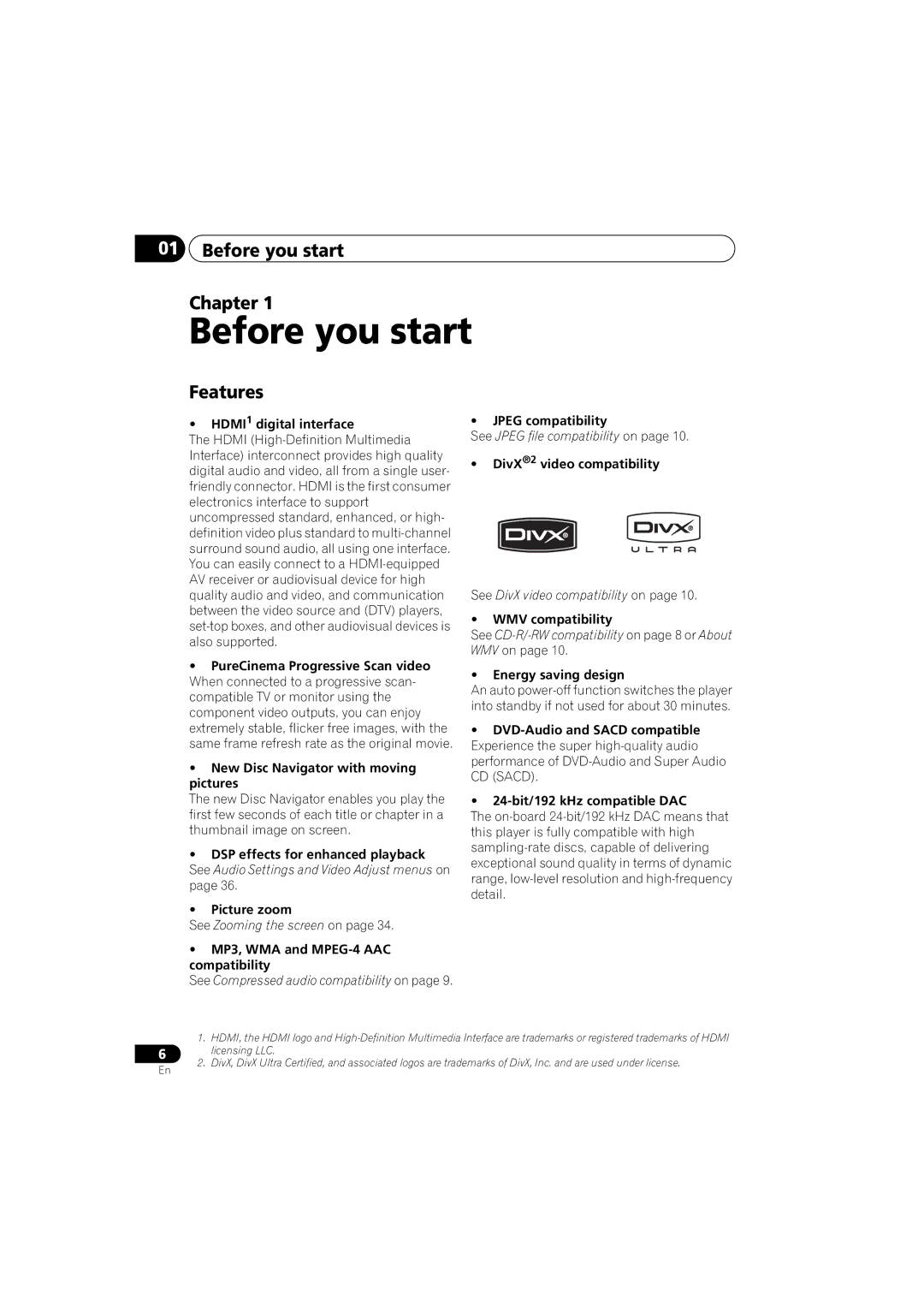 Pioneer DV-48AV operating instructions Before you start Chapter, Features 