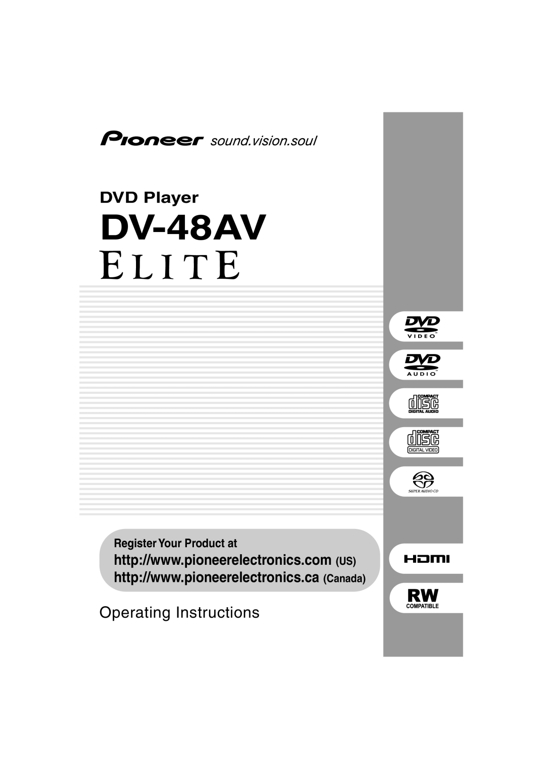 Pioneer DV-48AV operating instructions DVD Player, Operating Instructions, Register Your Product at 
