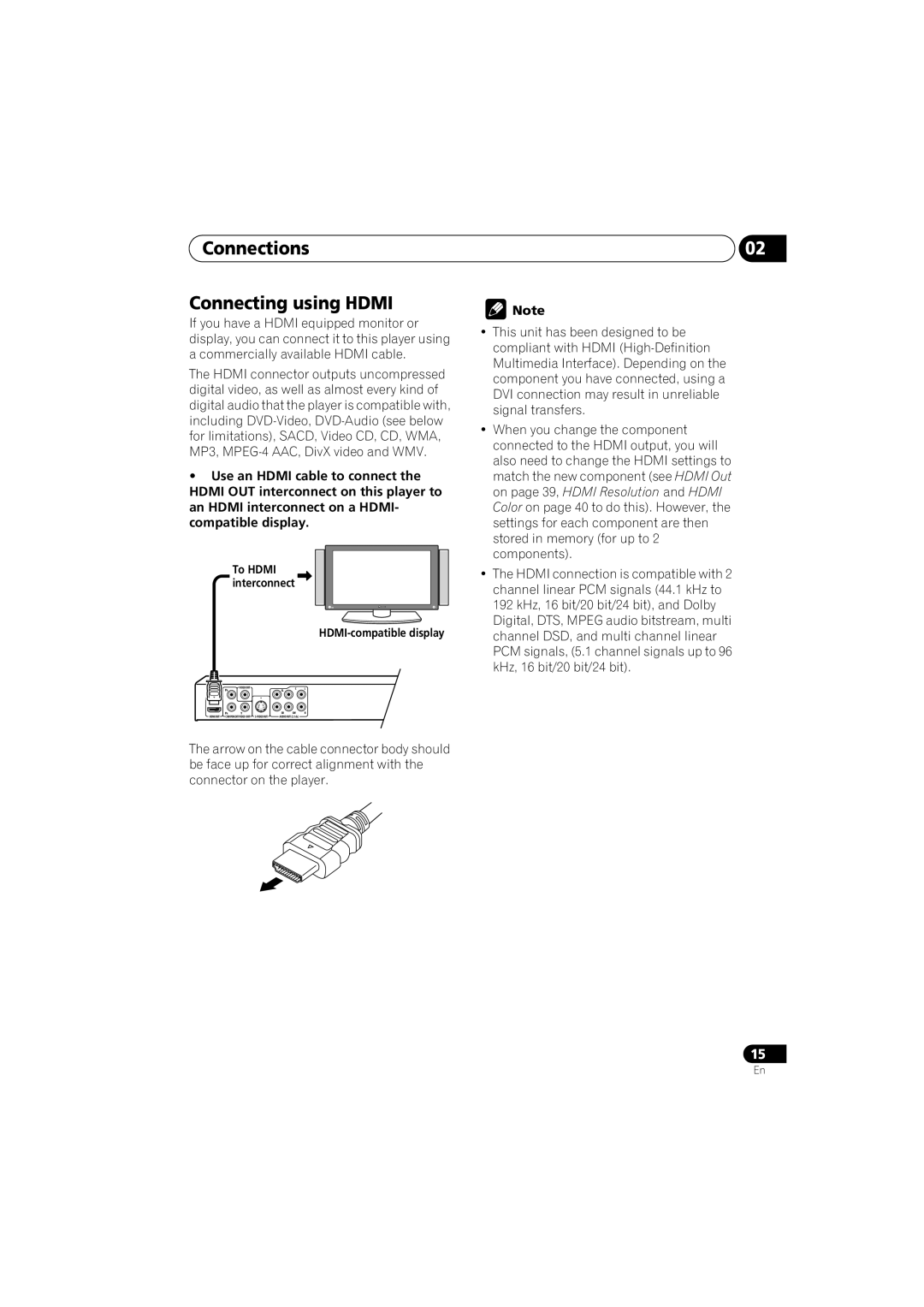 Pioneer DV-48AV operating instructions Connections Connecting using HDMI, Use an HDMI cable to connect the 