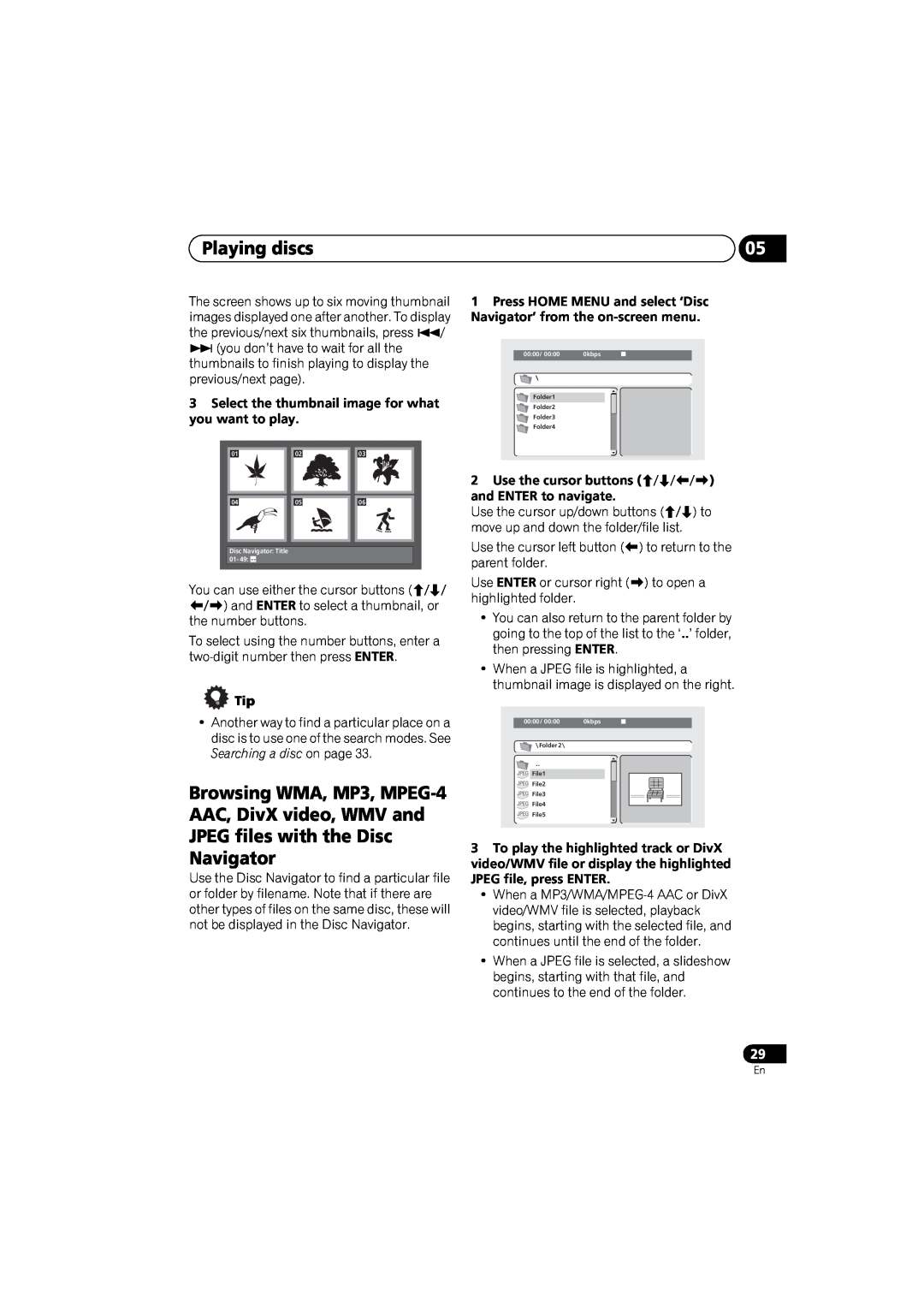 Pioneer DV-48AV operating instructions Playing discs, Select the thumbnail image for what you want to play 
