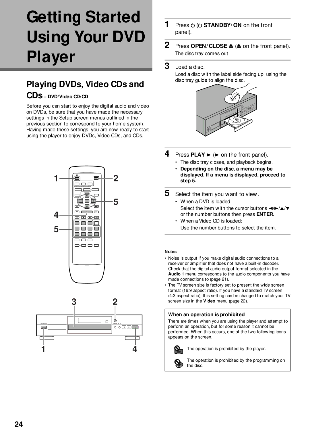 Pioneer DV-525 operating instructions Getting Started, Player, Playing DVDs, Video CDs, CDs DVD/Video CD/CD 