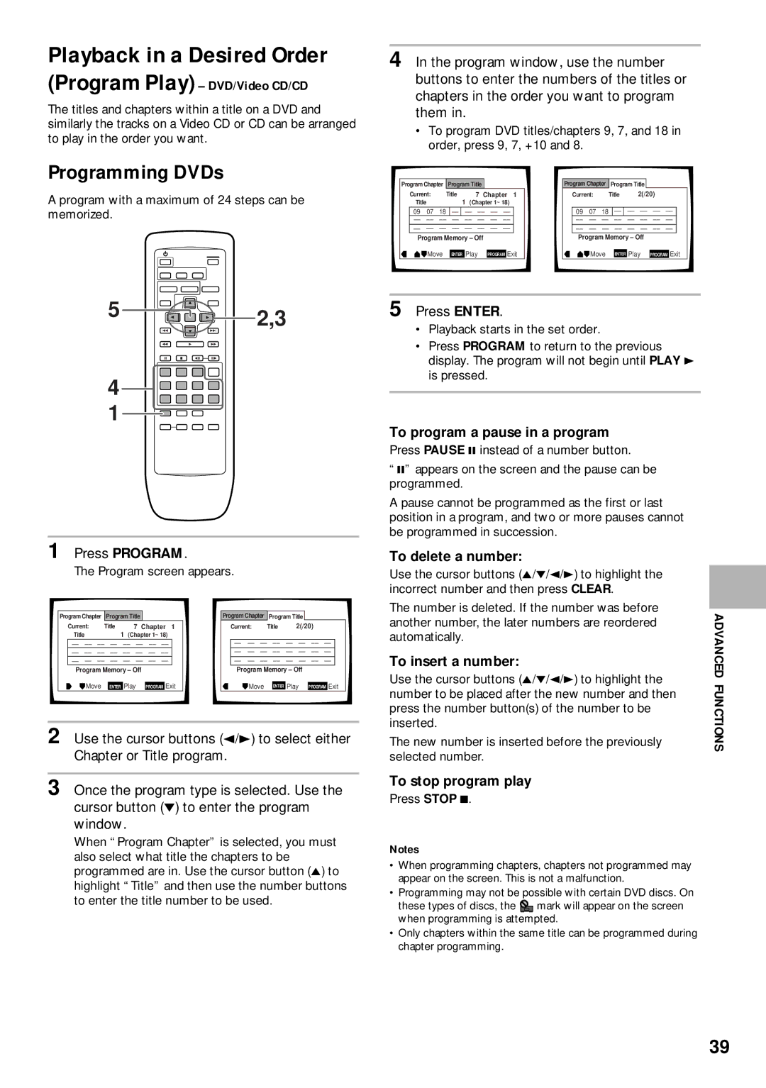 Pioneer DV-525 operating instructions Playback in a Desired Order, Programming DVDs 