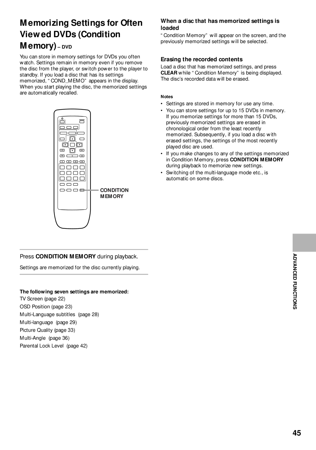 Pioneer DV-525 operating instructions When a disc that has memorized settings is loaded, Erasing the recorded contents 