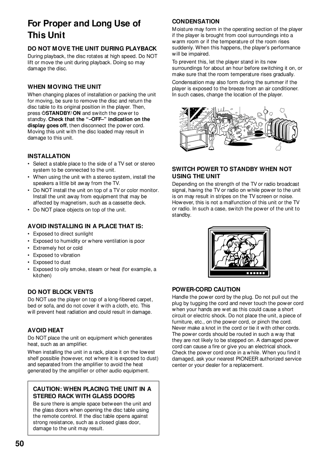 Pioneer DV-525 operating instructions For Proper and Long Use of This Unit 