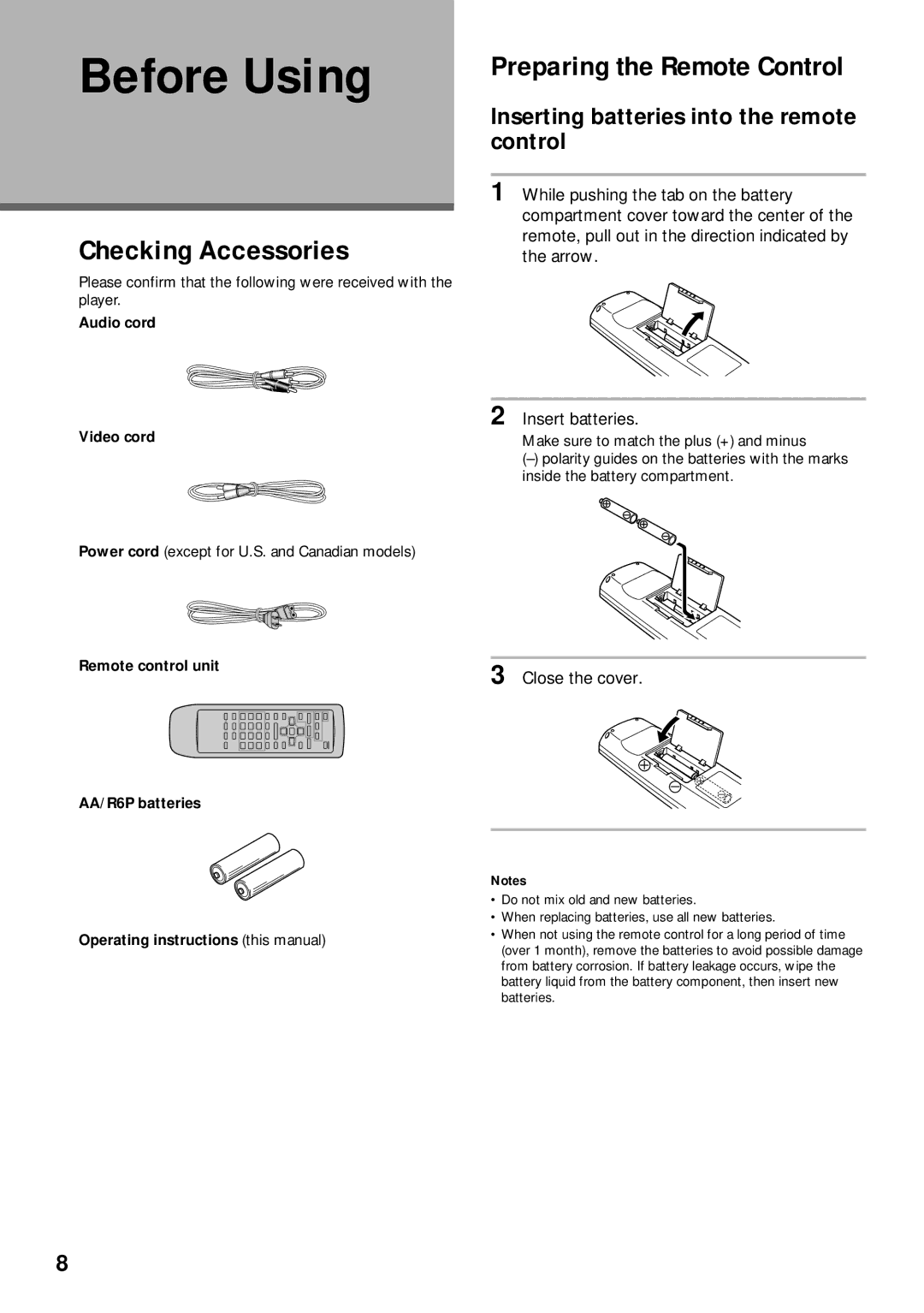 Pioneer DV-525 operating instructions Before Using, Checking Accessories, Preparing the Remote Control 